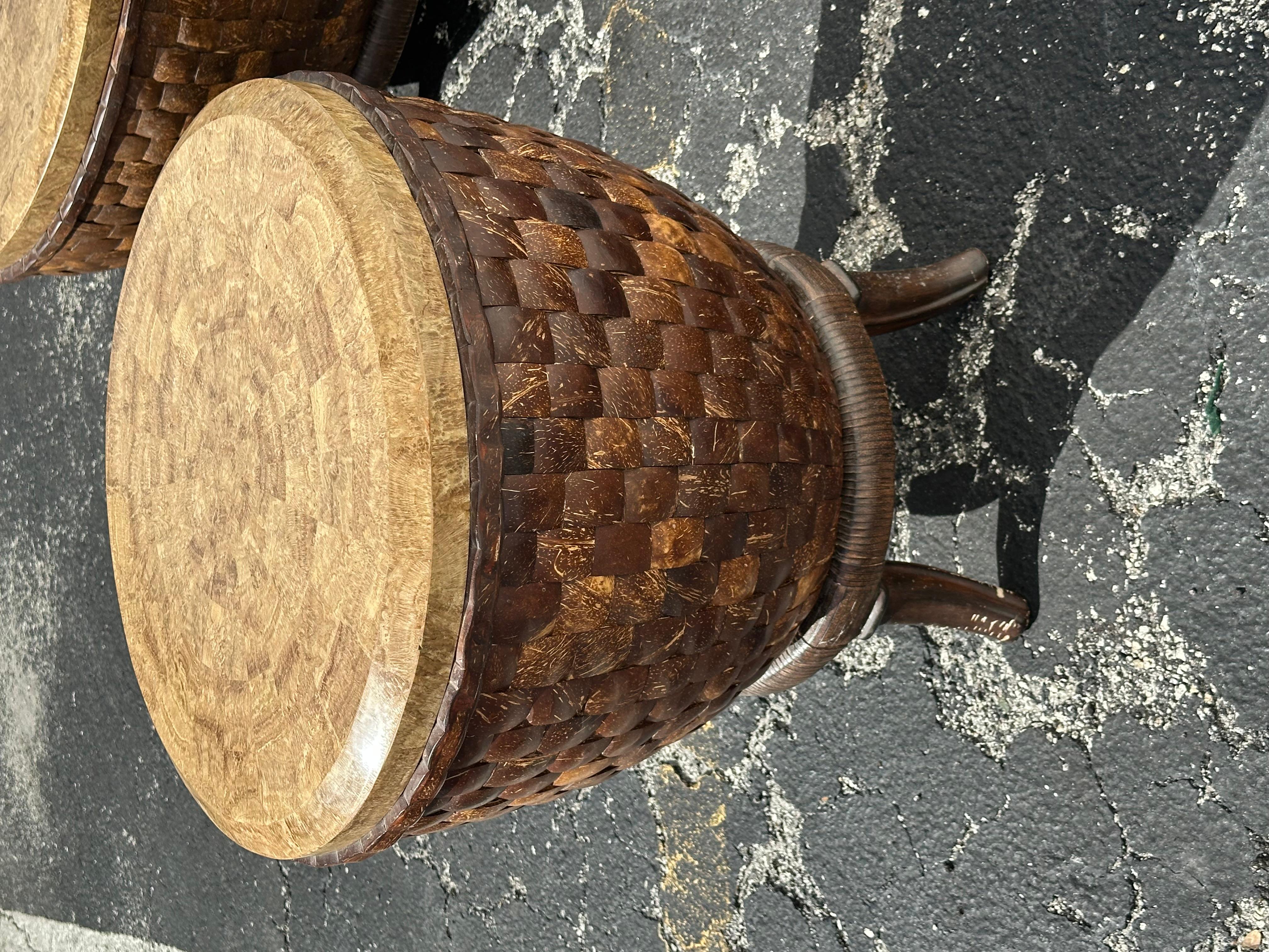 1980s Coconut Wood Sculptural End Tables, Set of 2 For Sale 6