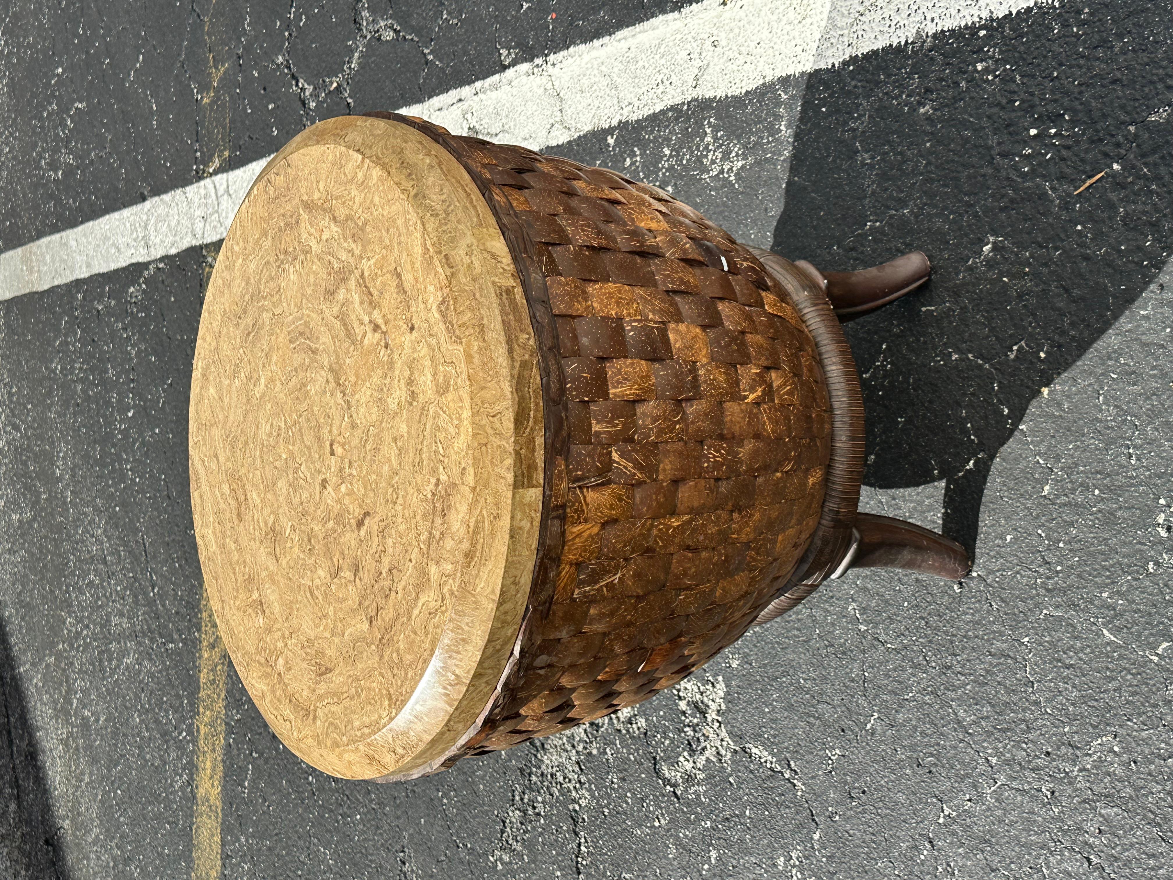 1980s Coconut Wood Sculptural End Tables, Set of 2 For Sale 8