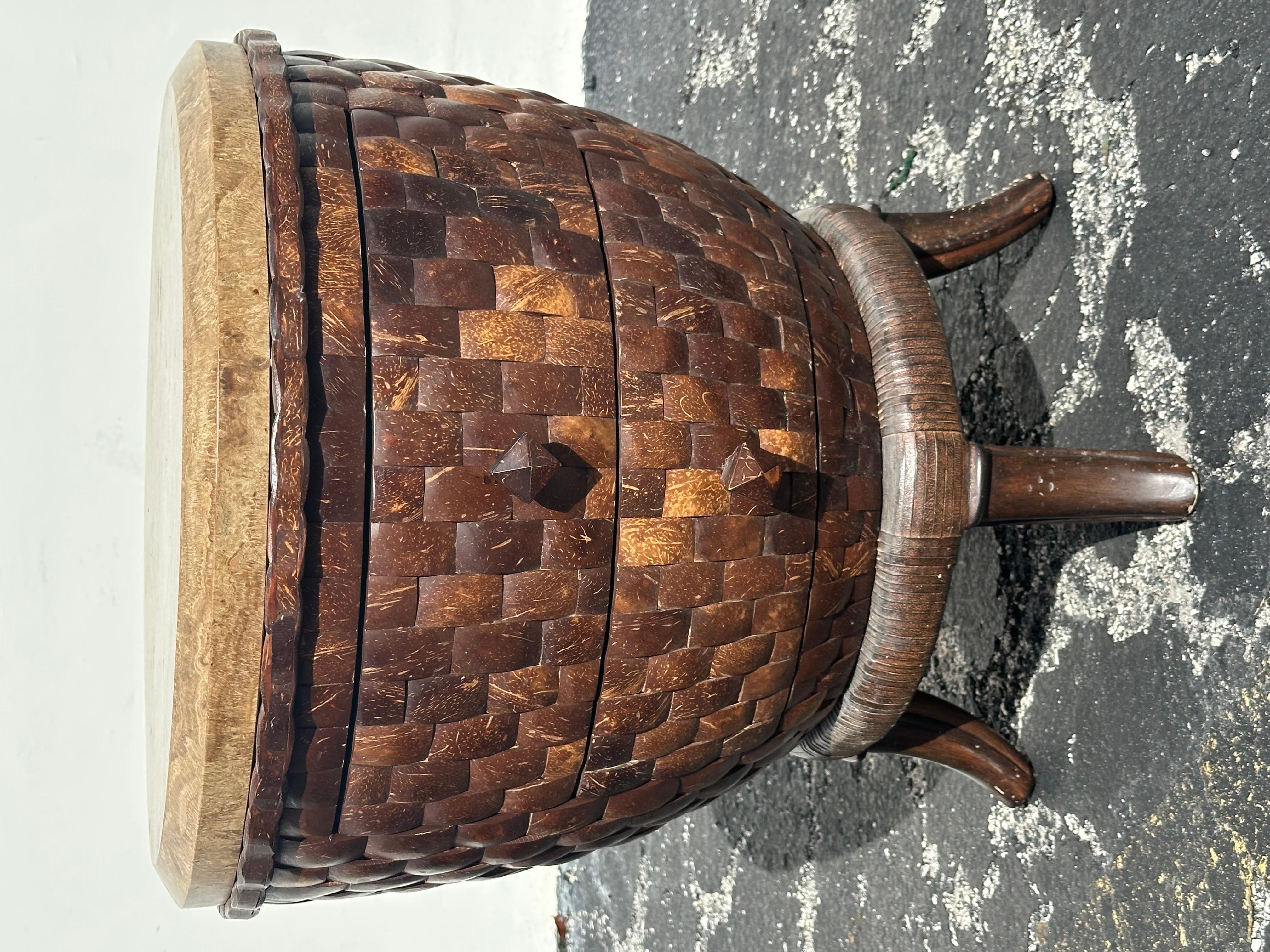 1980s Coconut Wood Sculptural End Tables, Set of 2 For Sale 9