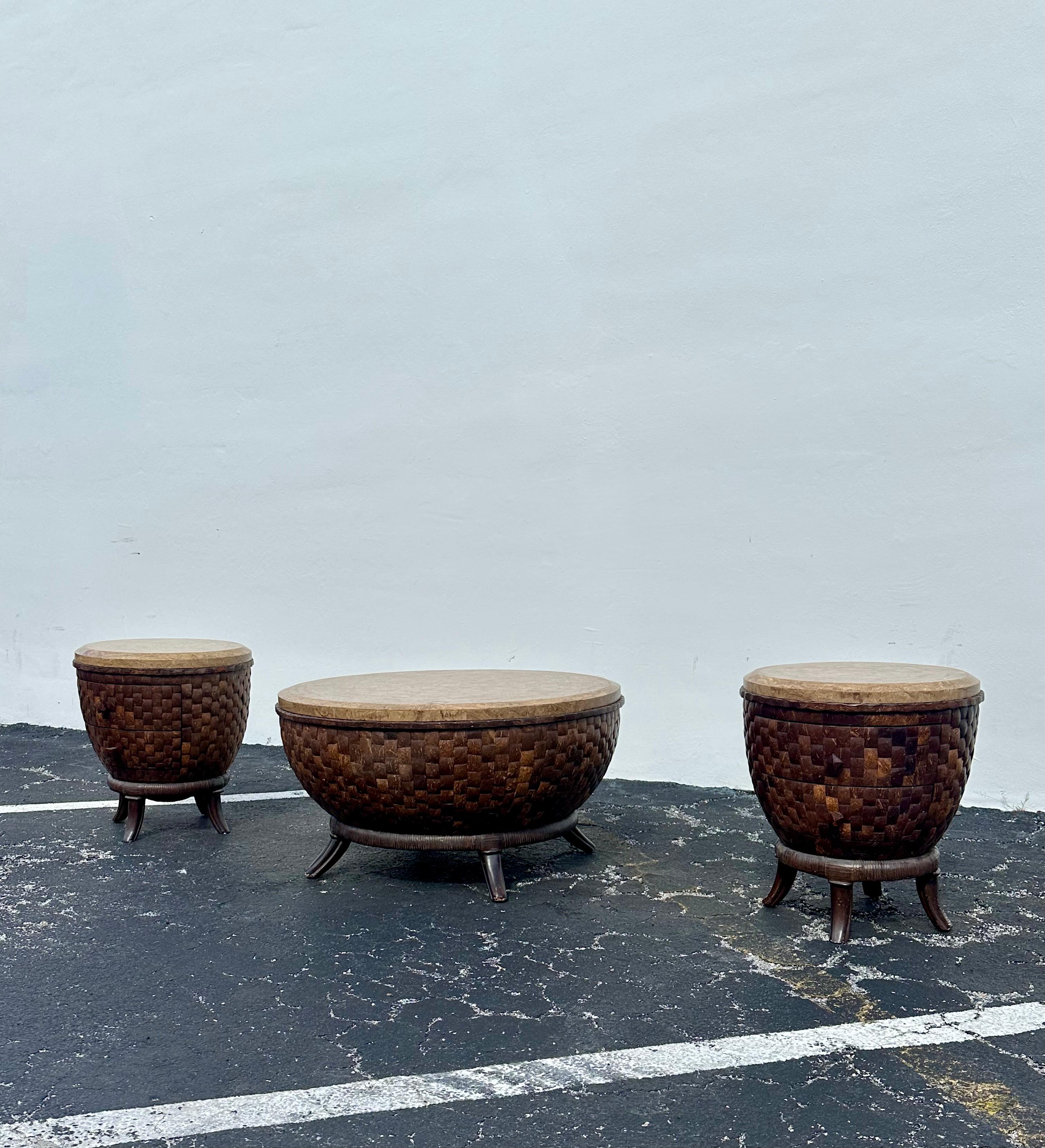 Philippine 1980s Coconut Wood Sculptural End Tables, Set of 2 For Sale