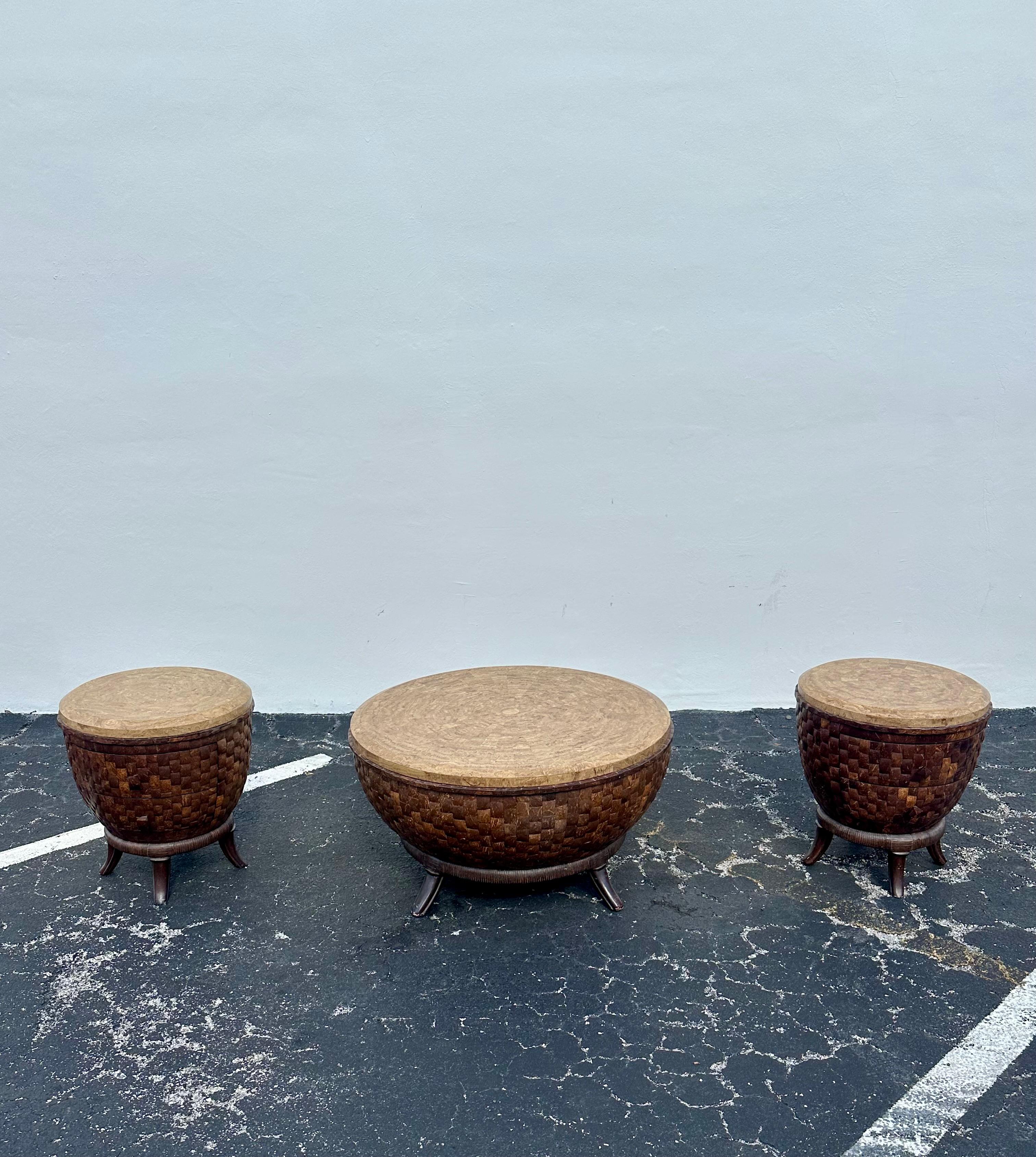 1980s Coconut Wood Sculptural End Tables, Set of 2 In Good Condition For Sale In Fort Lauderdale, FL