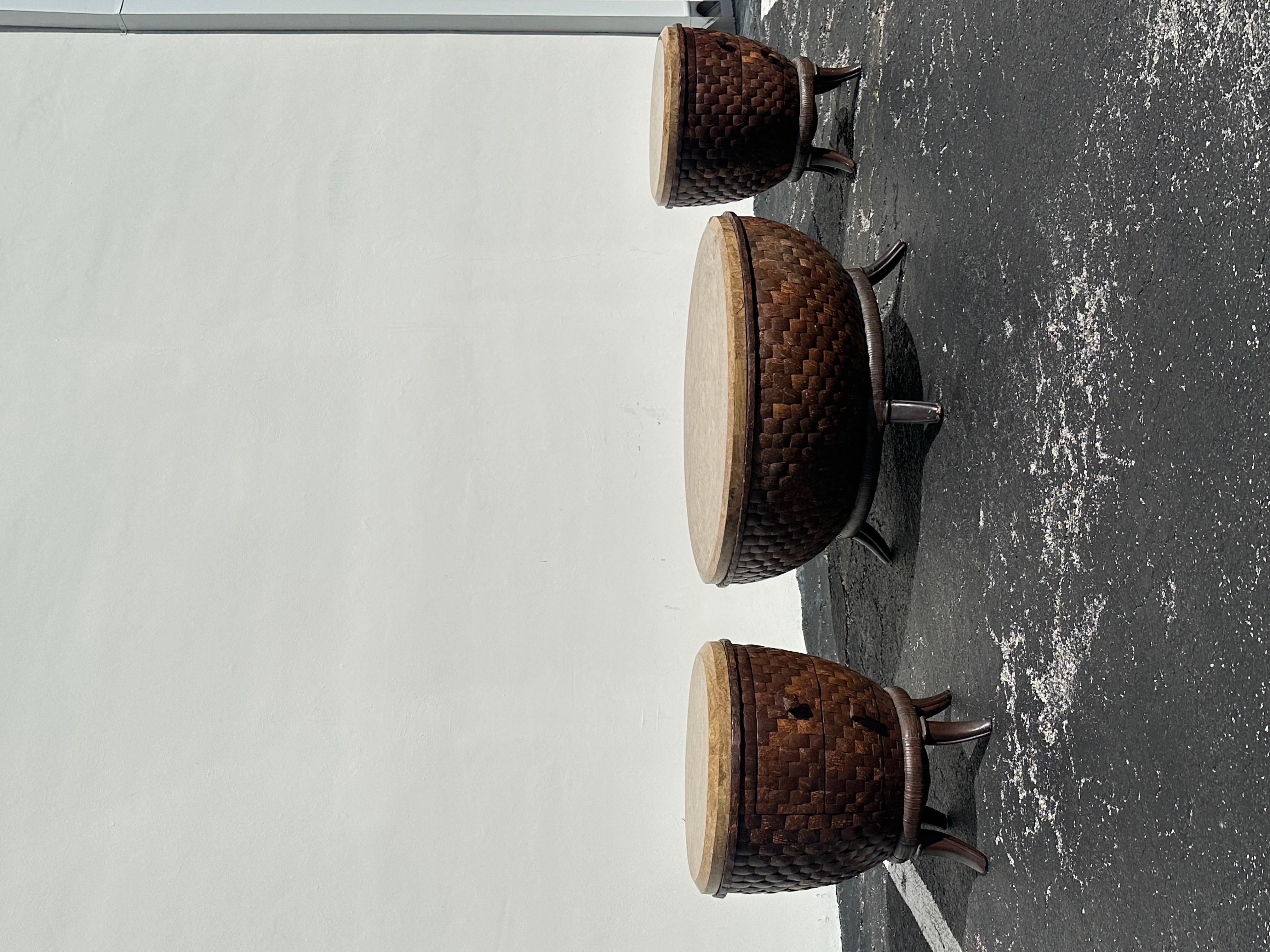 1980s Coconut Wood Sculptural End Tables, Set of 2 For Sale 1