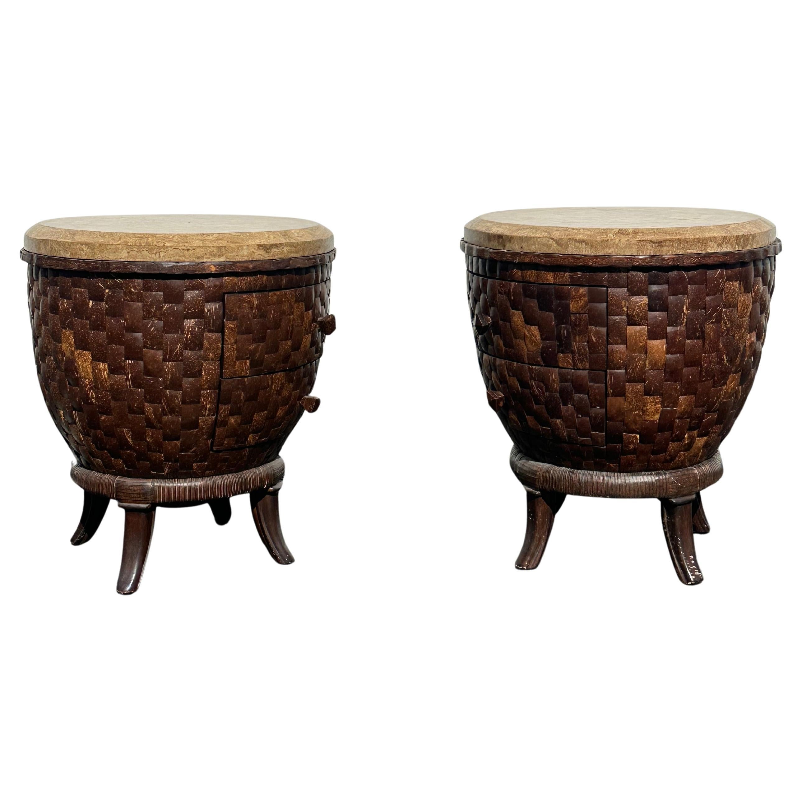 1980s Coconut Wood Sculptural End Tables, Set of 2 For Sale