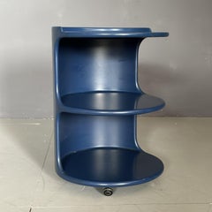 1980s coffee table-storage table Italian manufacture, in petrol blue fibreglass