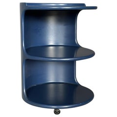 1980s coffee table-storage table Italian manufacture, in petrol blue fibreglass