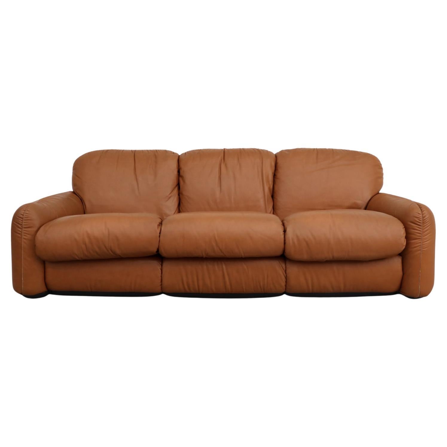 1980s Cognac Leather Piumotto 3 Seat Sofa by Arrigo Arrigoni for Busnelli 1980s