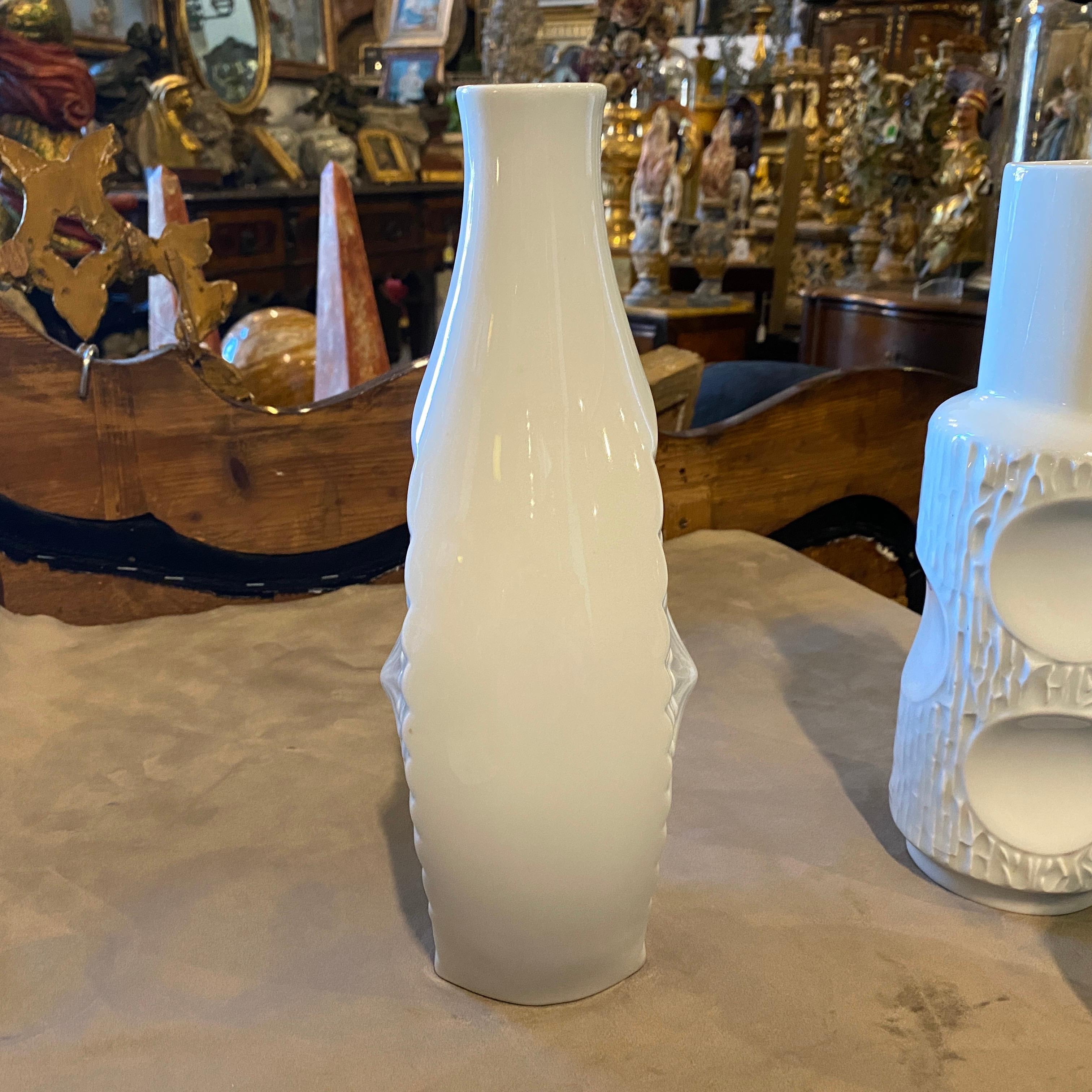 1980s Collection of Three Modernist White Porcelain German Vases In Excellent Condition In Aci Castello, IT