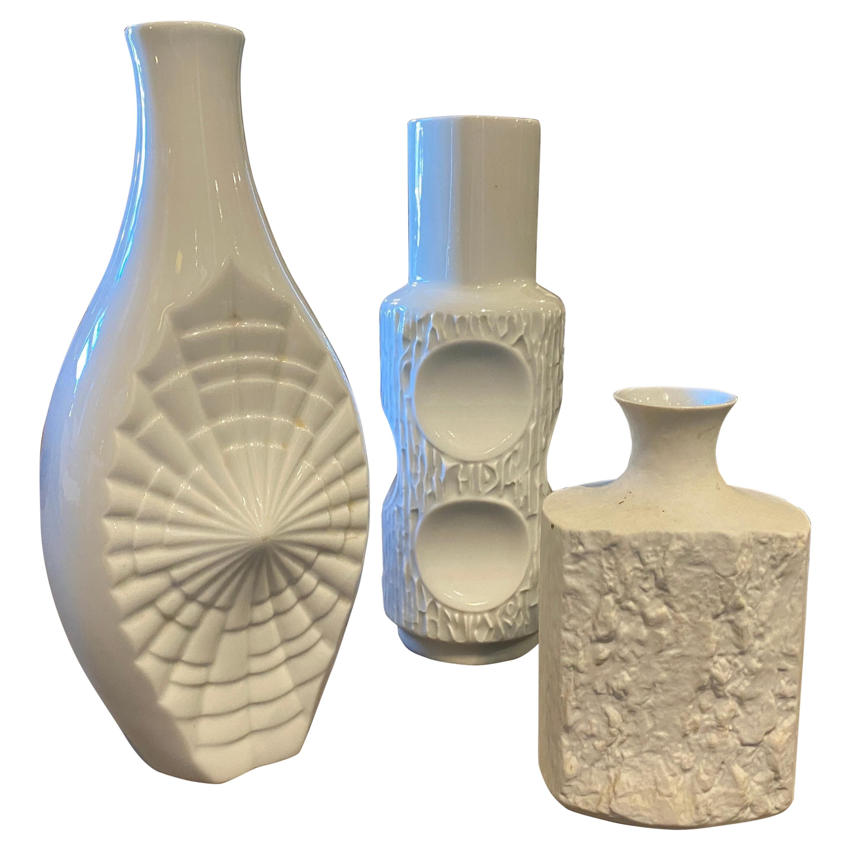 1980s Collection of Three Modernist White Porcelain German Vases