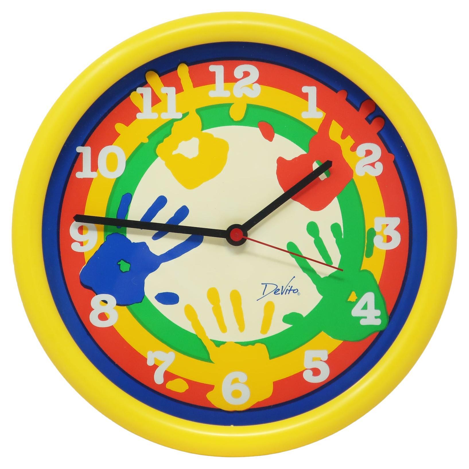 1980s Colorful Handprint Wall Clock by Devito For Sale