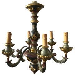 1980s Colorful Italian Carved Wood Chandelier