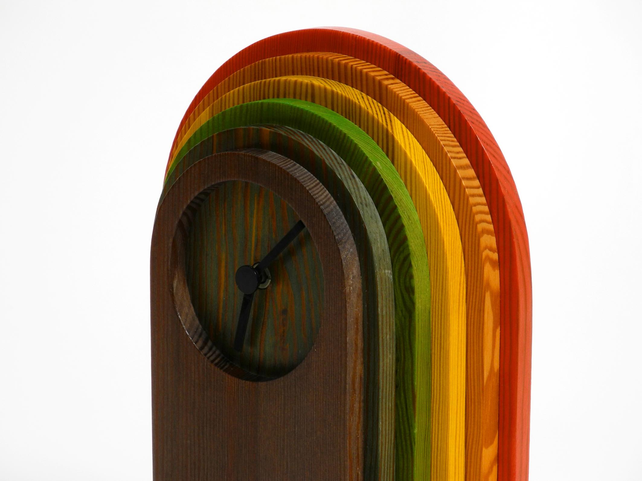 1980s, Colorful Pine Wood Table Clock in Postmodern Design by Legnomagia Italy 7