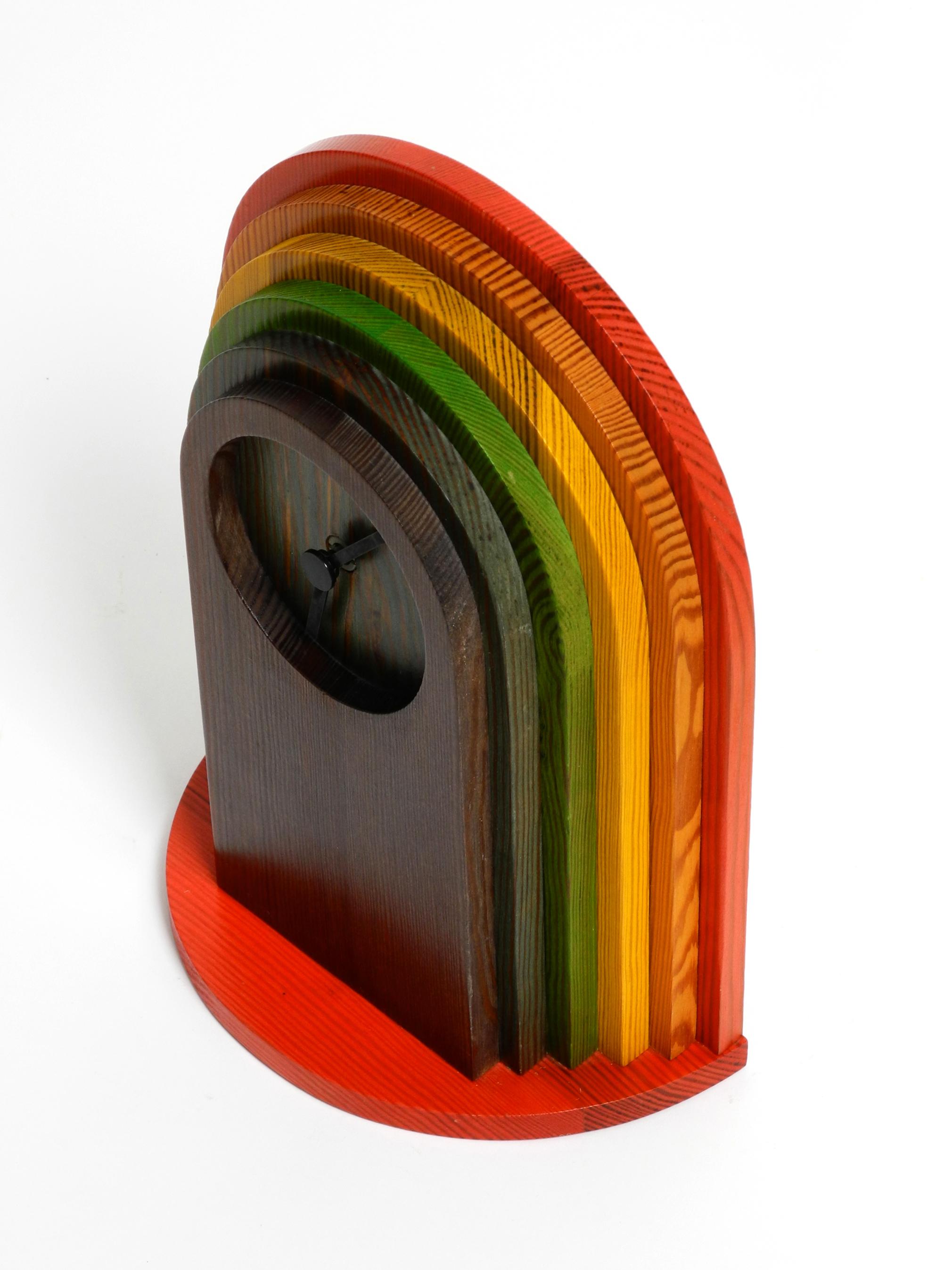 1980s, Colorful Pine Wood Table Clock in Postmodern Design by Legnomagia Italy 9