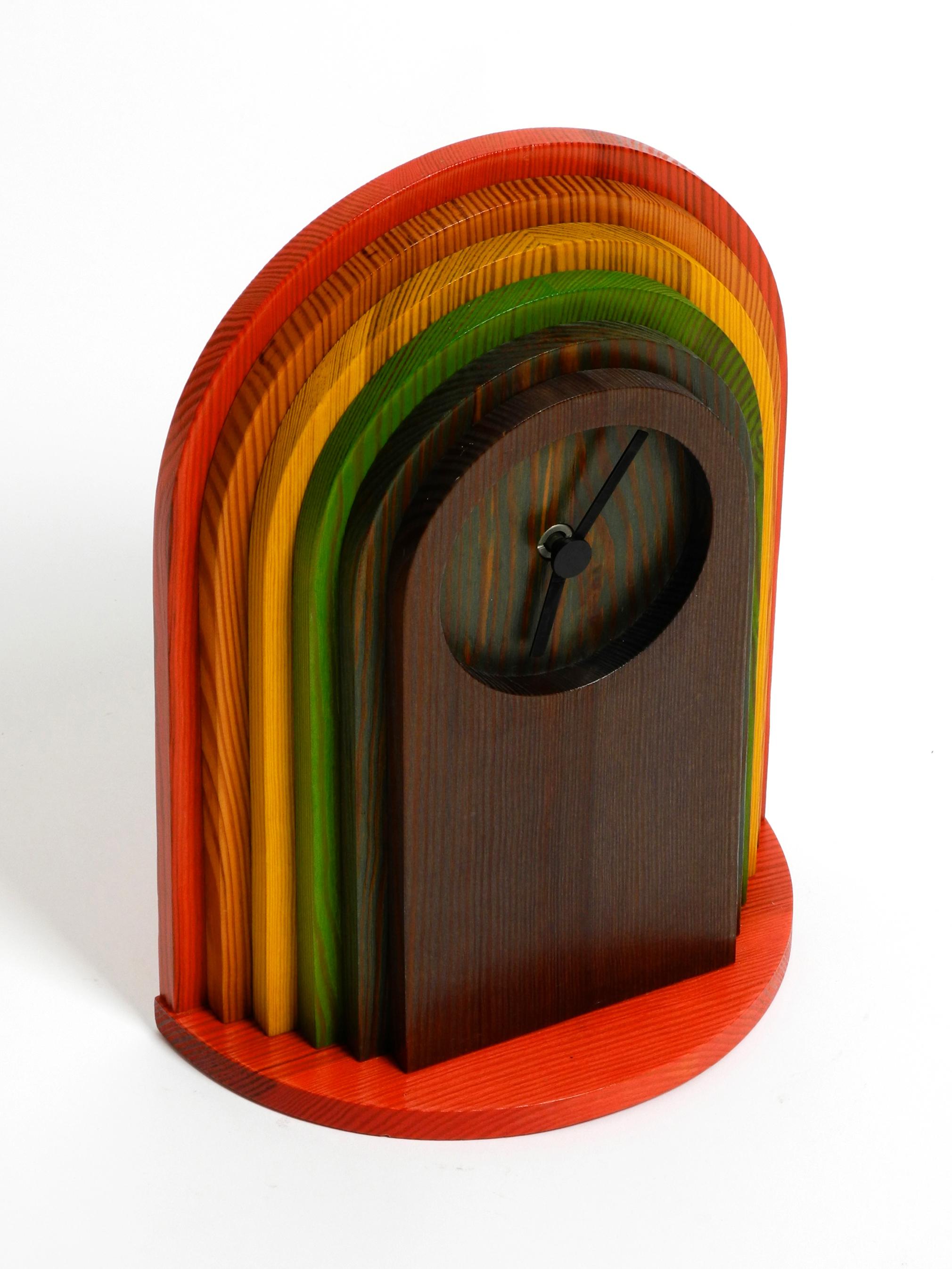 1980s, Colorful Pine Wood Table Clock in Postmodern Design by Legnomagia Italy 10
