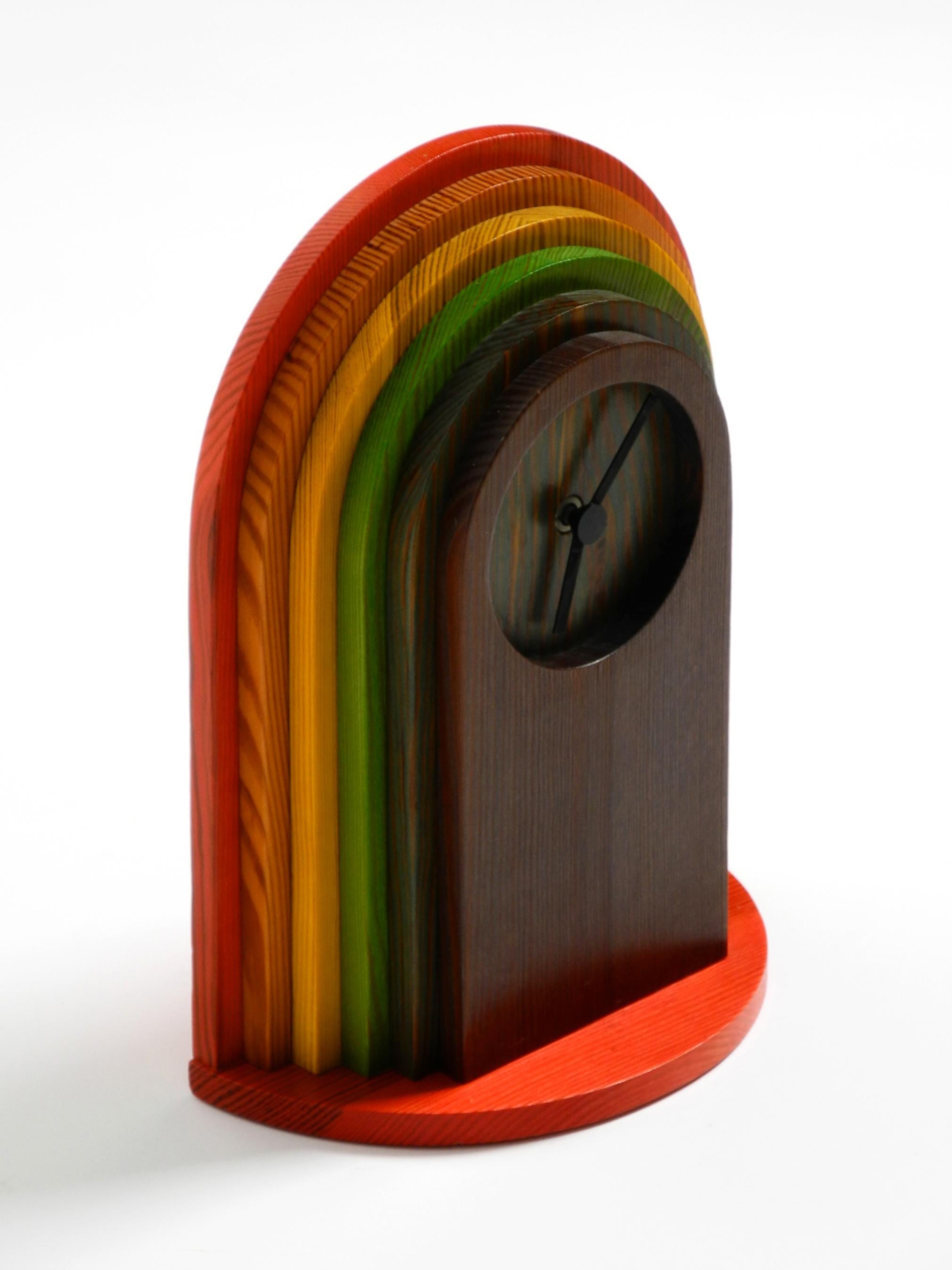 1980s, Colorful Pine Wood Table Clock in Postmodern Design by Legnomagia Italy 11