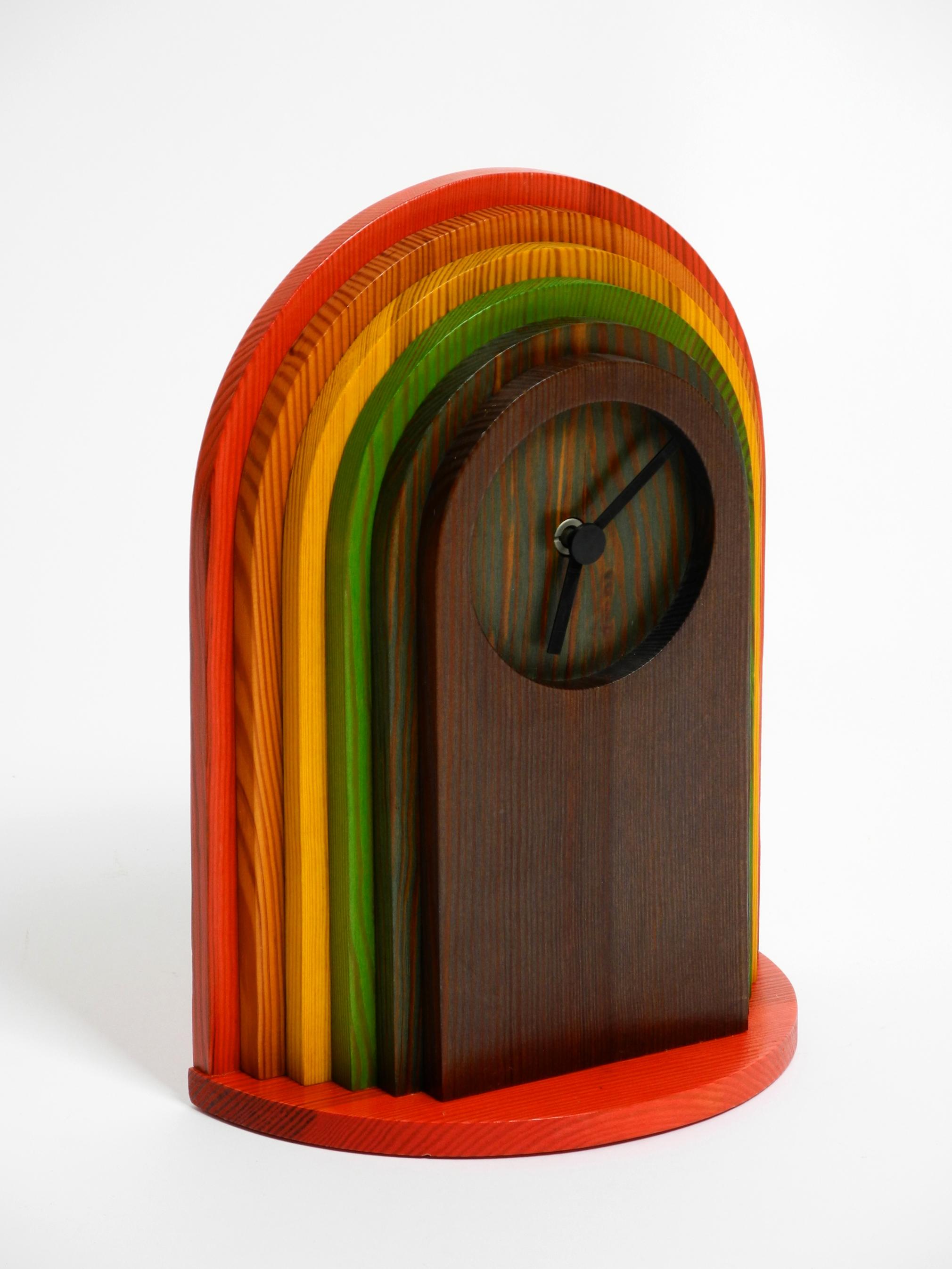 1980s, Colorful Pine Wood Table Clock in Postmodern Design by Legnomagia Italy In Good Condition In München, DE