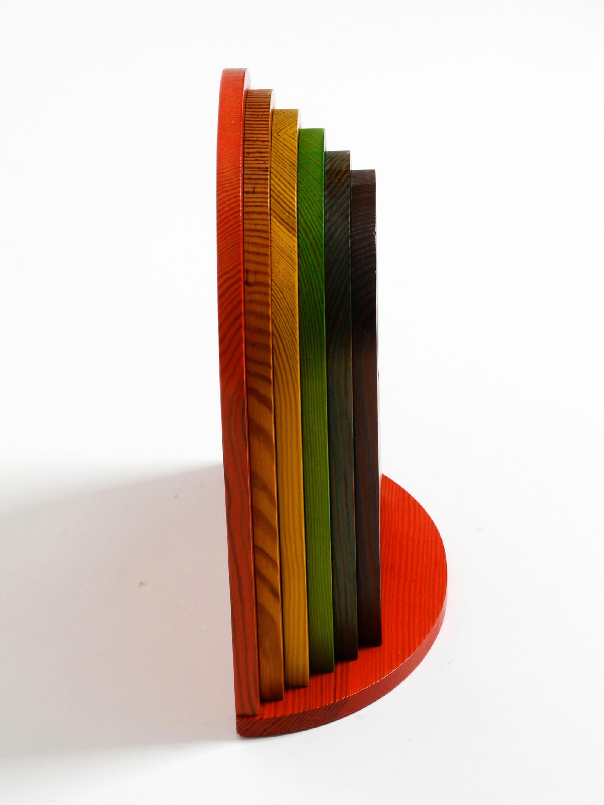 Late 20th Century 1980s, Colorful Pine Wood Table Clock in Postmodern Design by Legnomagia Italy