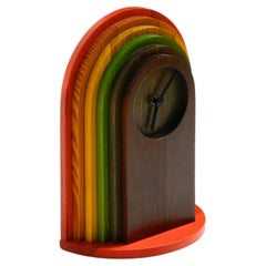 1980s, Colorful Pine Wood Table Clock in Postmodern Design by Legnomagia Italy