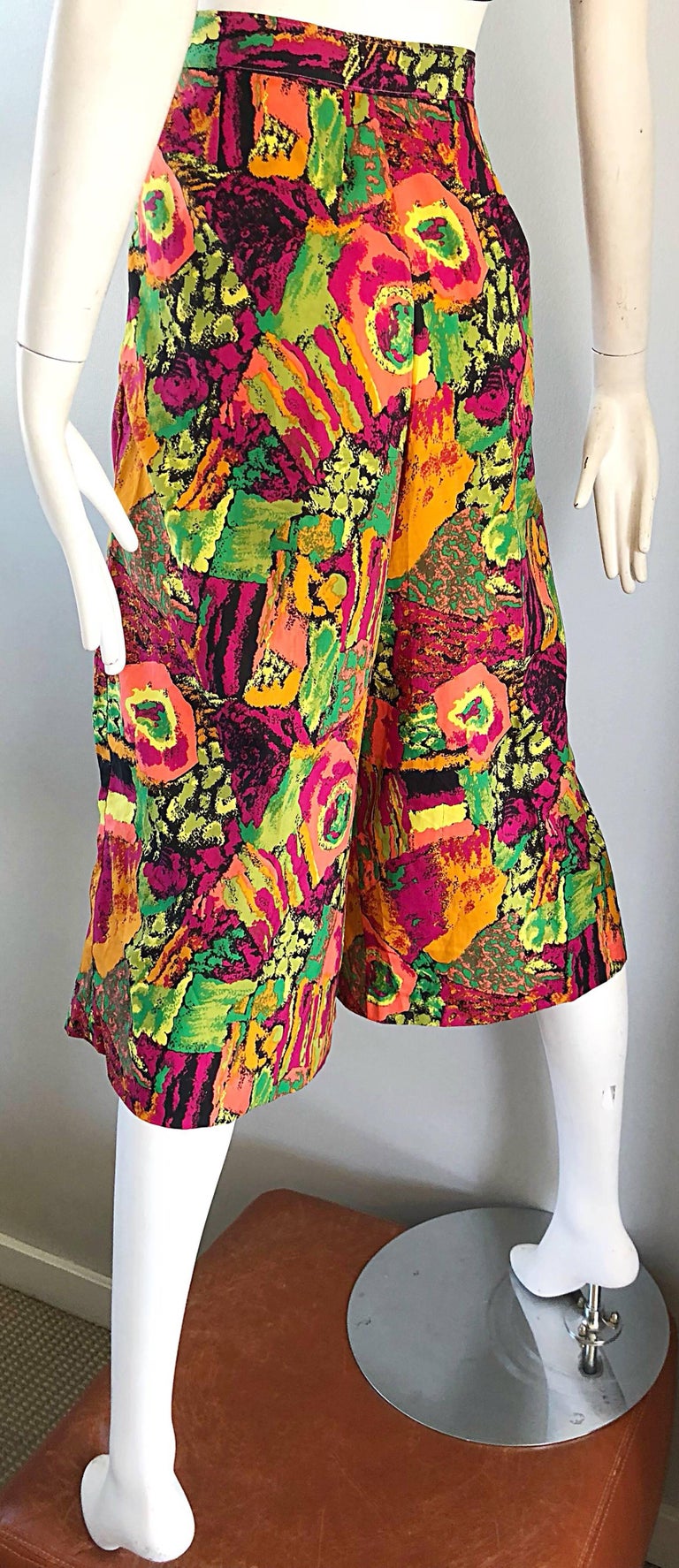 1980s Colorful Pink + Green + Orange Vintage 80s High Waisted Wide Leg ...