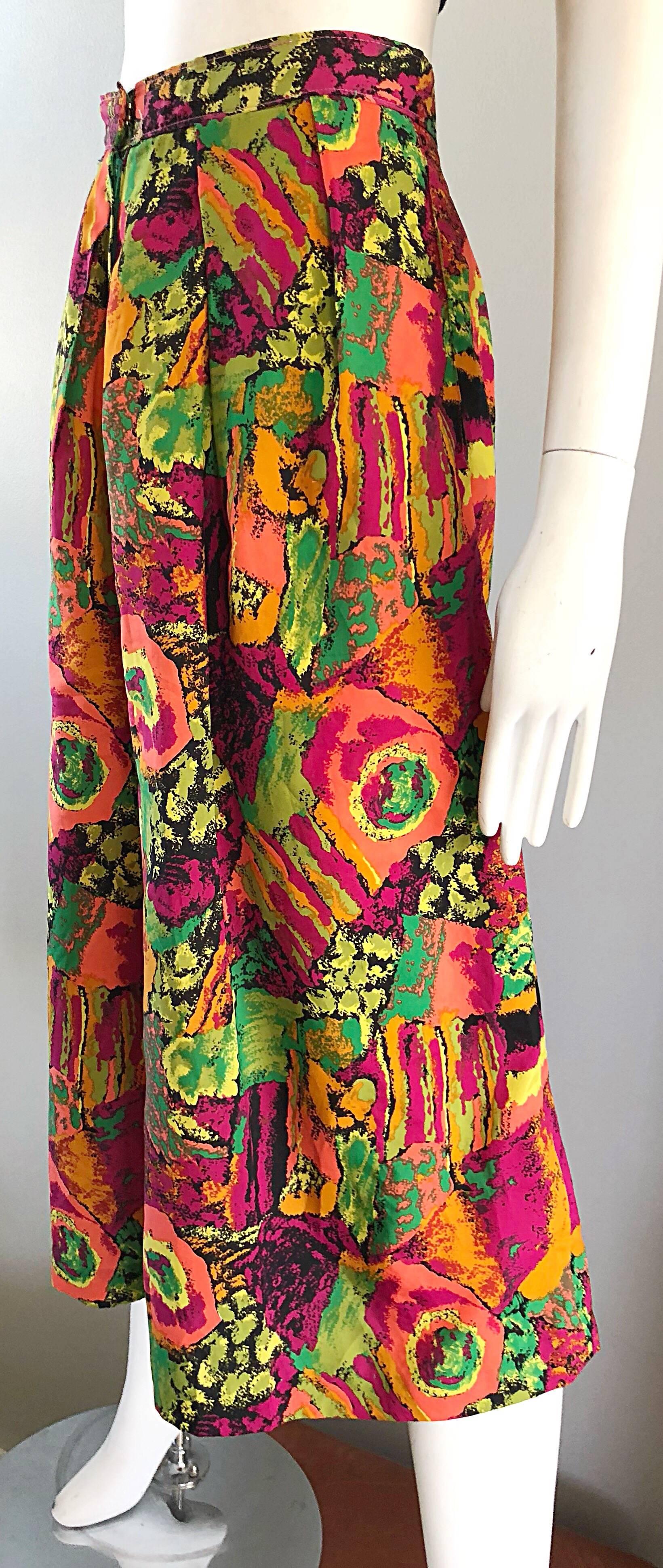 1980s Colorful Pink + Green + Orange Vintage 80s High Waisted Wide Leg ...