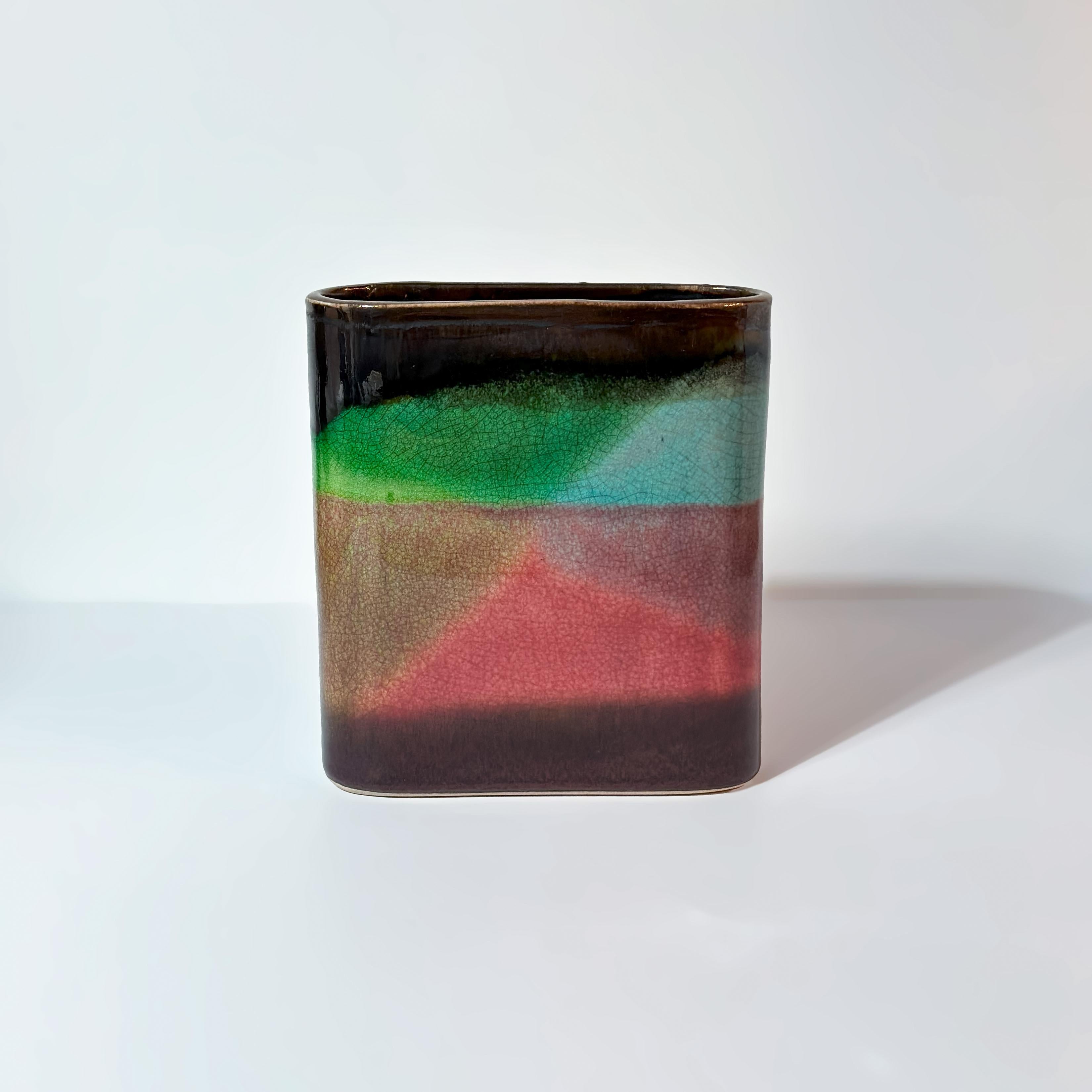 1980s Colourful, Raku Copper Glazed Studio Pottery Set - Bowls and Vase In Good Condition For Sale In Glasgow, GB