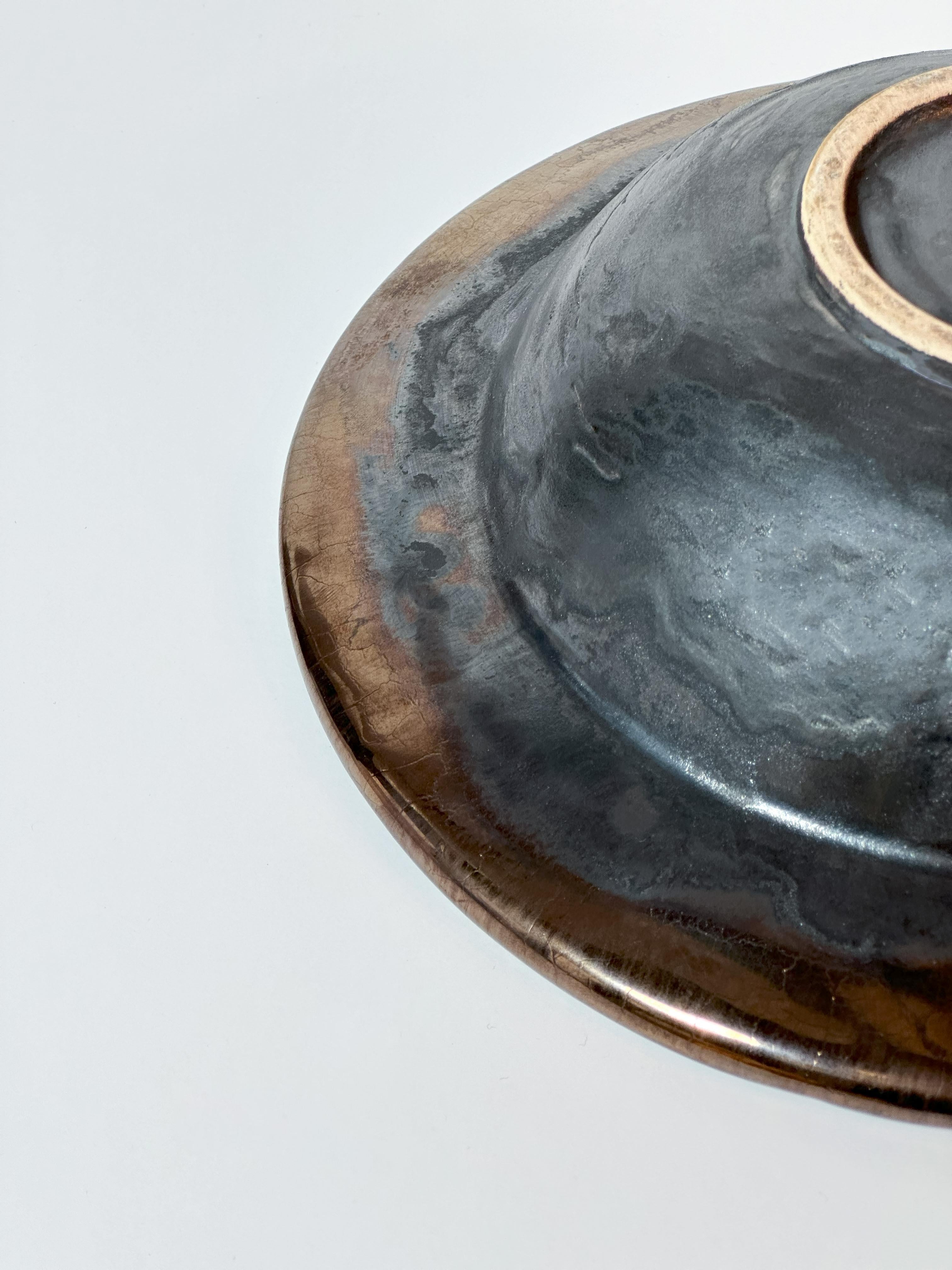 1980s Colourful, Raku Copper Glazed Studio Pottery Set - Bowls and Vase For Sale 2