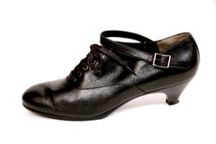 1980's COMME DES GARCONS black leather oxford heels with ankle strap