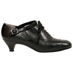 1980's COMME DES GARCONS black leather oxford heels with ankle strap