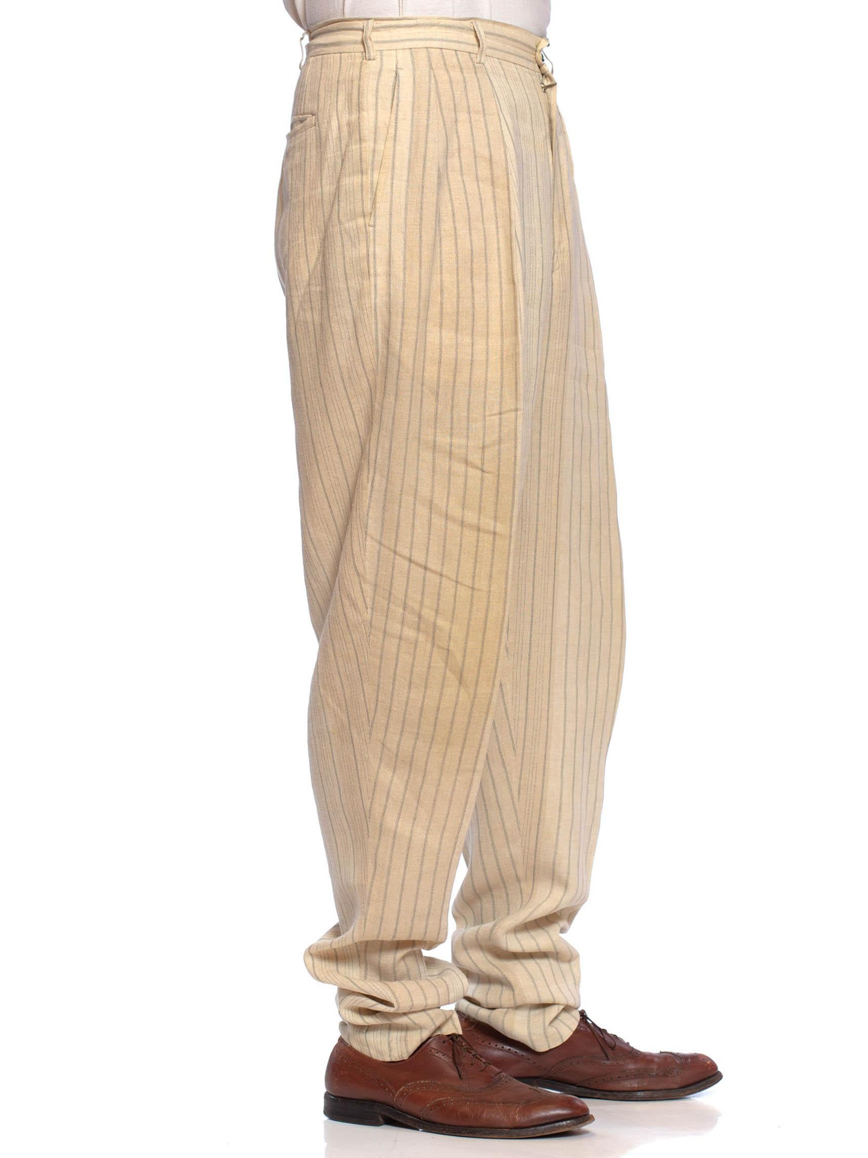 COMME DES GARCONS - Pantalon en lin rayé crème pour homme, froncé à l'ourlet, années 1980 Excellent état - En vente à New York, NY
