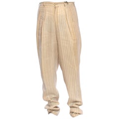 Vintage 1980S COMME DES GARCONS Creme Striped Linen Mens Pants Which Gather At The Hem