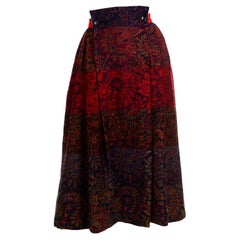 1980s Comme des Garcons Vintage Red Woven Paisley Carpet Style Wool Skirt 