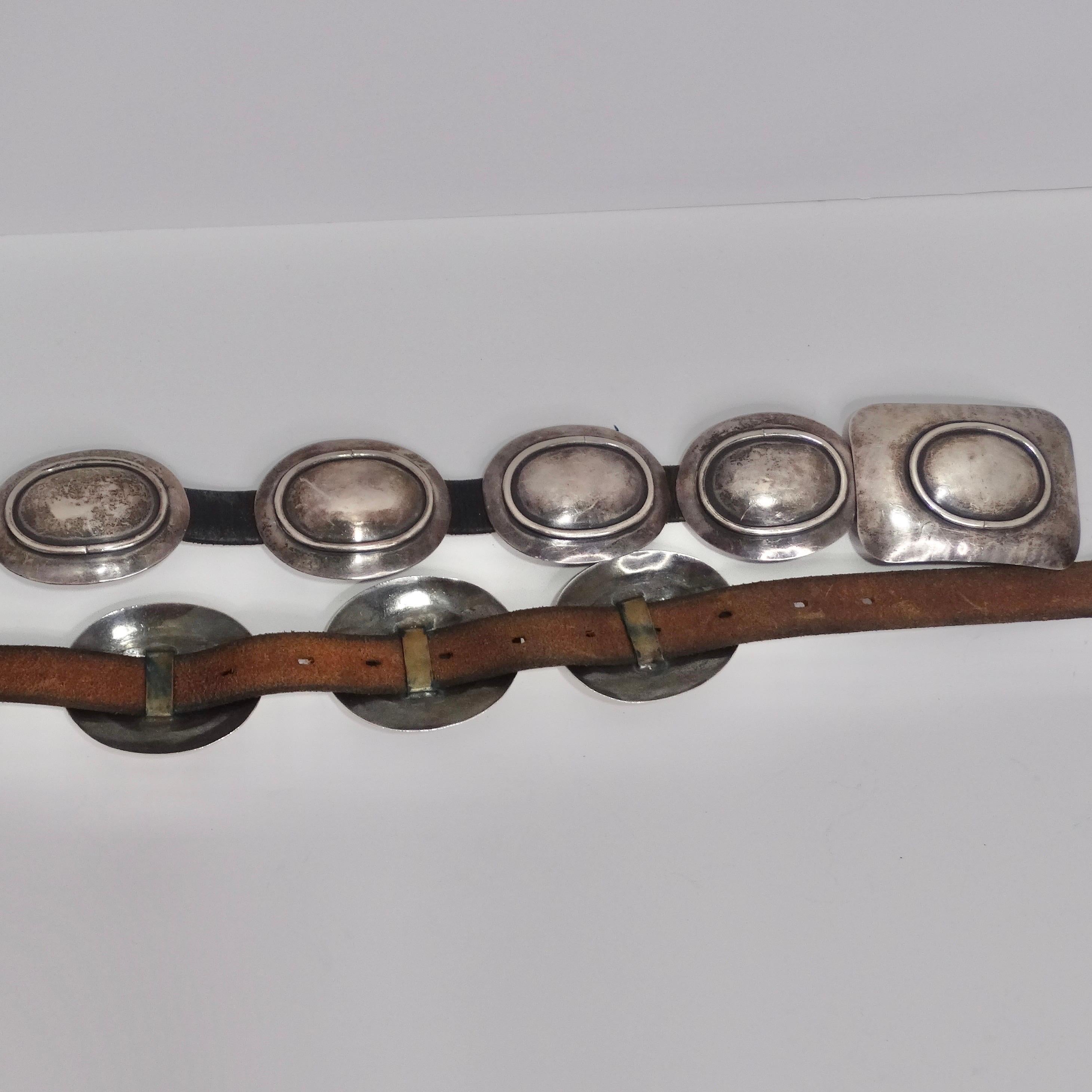 1980s Concho Silver Leather Belt For Sale 1