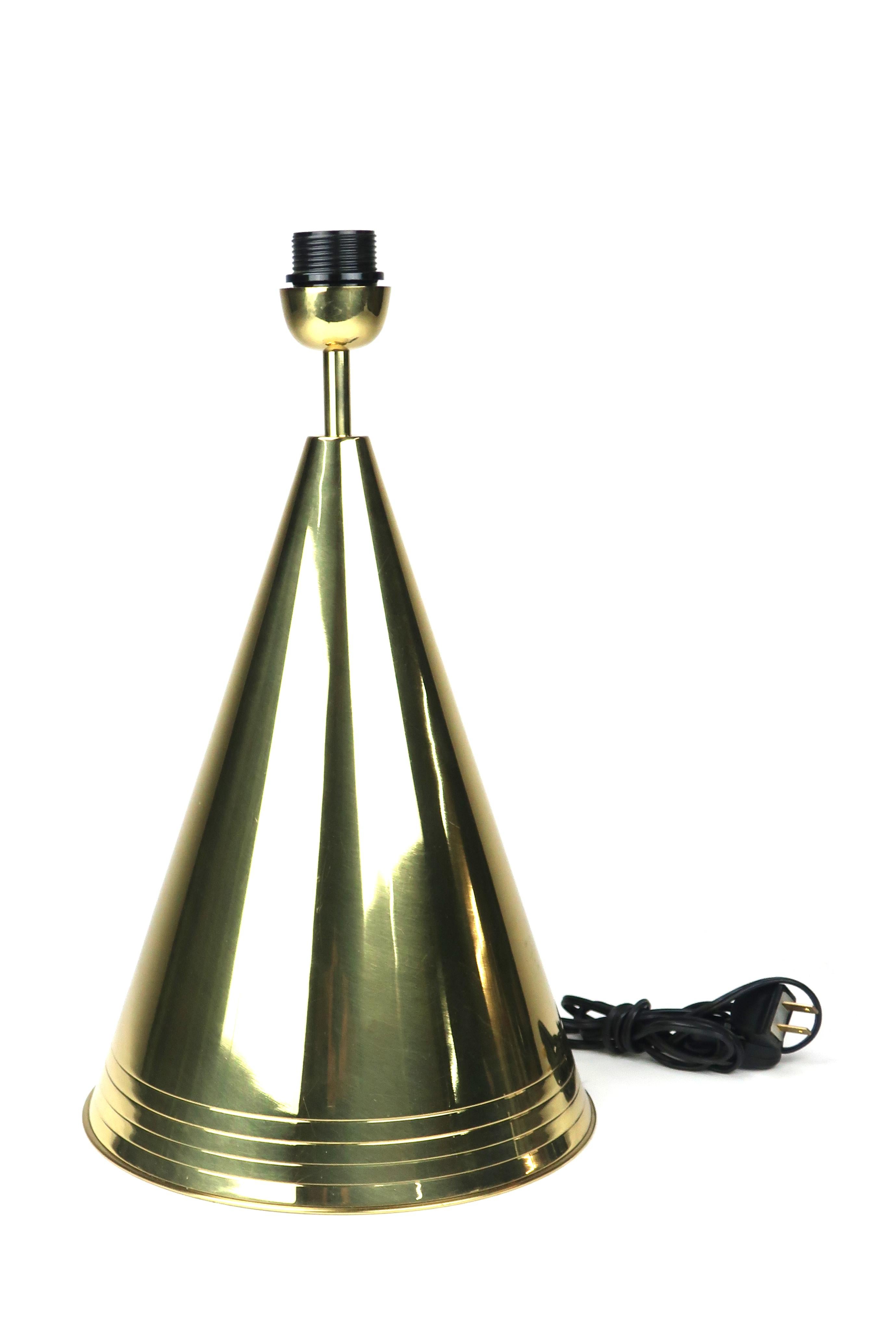 Mid-Century Modern 1980s Conical Brass Table Lamp