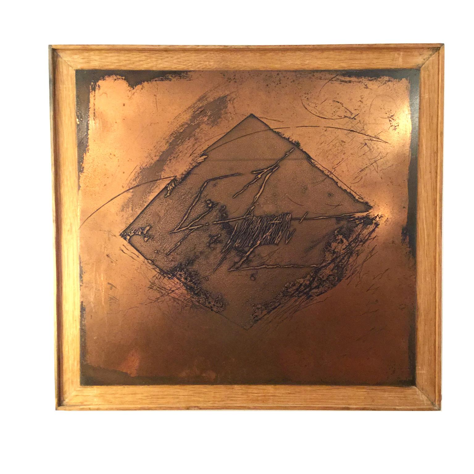 Set of three contemporary engraving matrix on copper plates by an unknown Artist
Each of different sizes has been framed in an oak frame.

Small size: 43cm length, 40cm high, 2cm depth
Medium size: 45 length, 43.5cm high, 2cm depth
Large size: