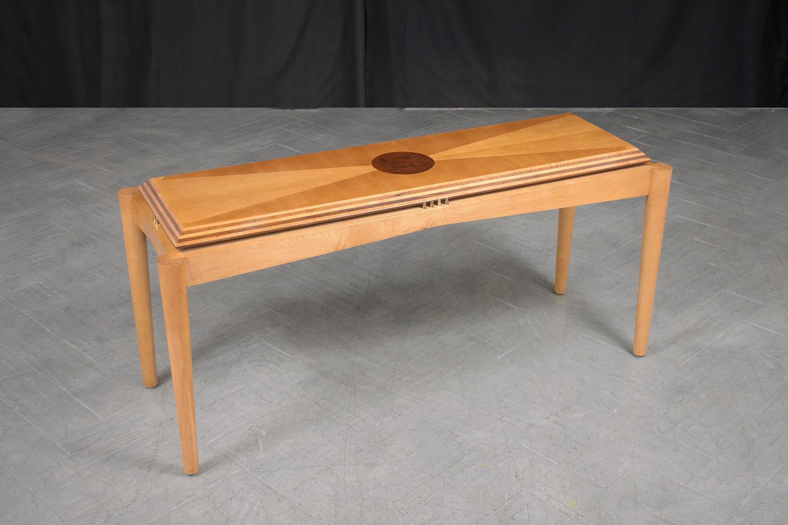 American 1980s Handcrafted Modern Console Table with Walnut Veneer For Sale