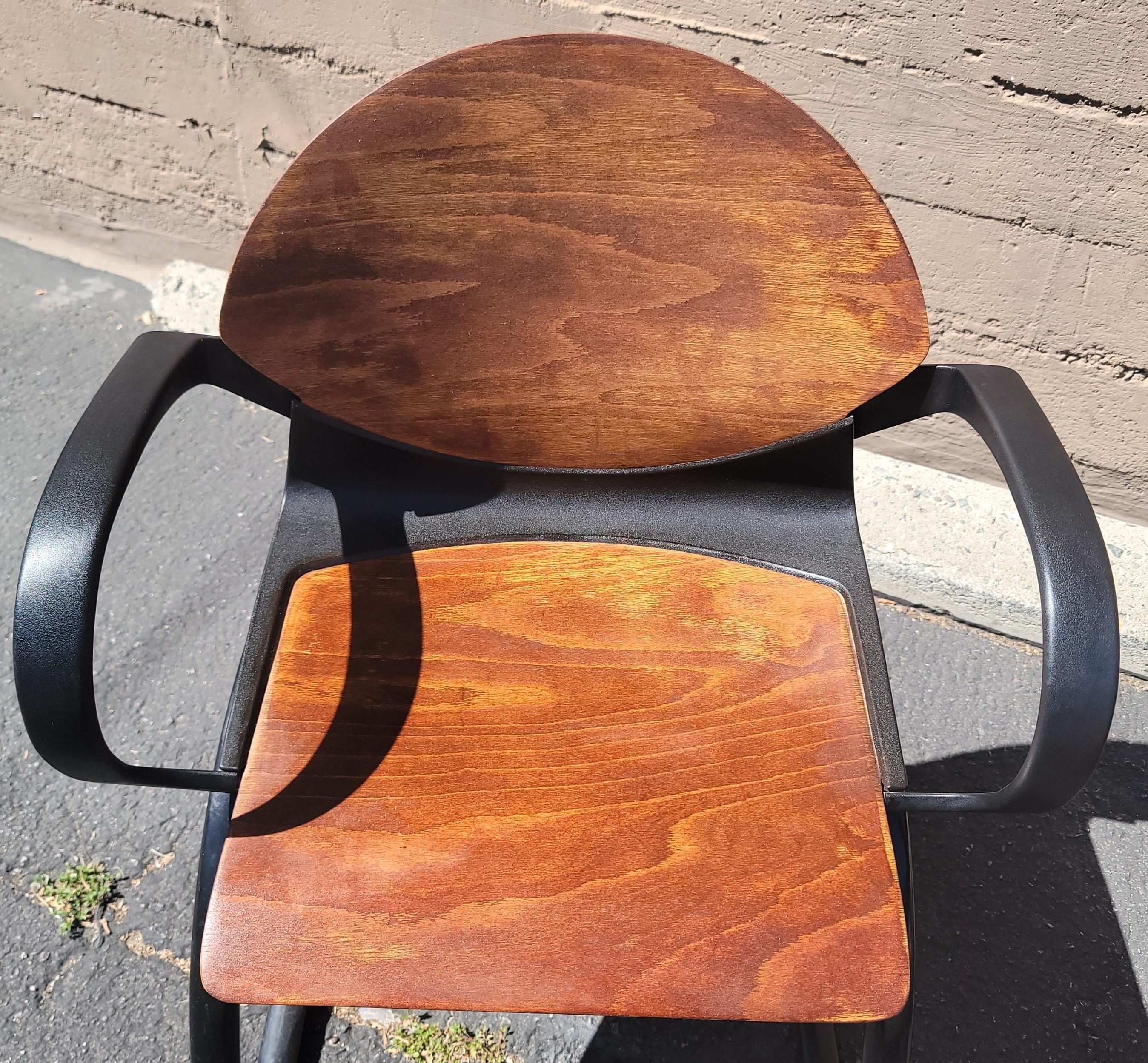1980s Contemporary Wood and Metal Dining Chairs, Set of 6 In Good Condition In Pasadena, CA