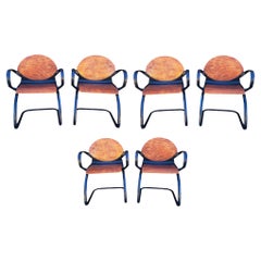 1980s Contemporary Wood and Metal Dining Chairs, Set of 6