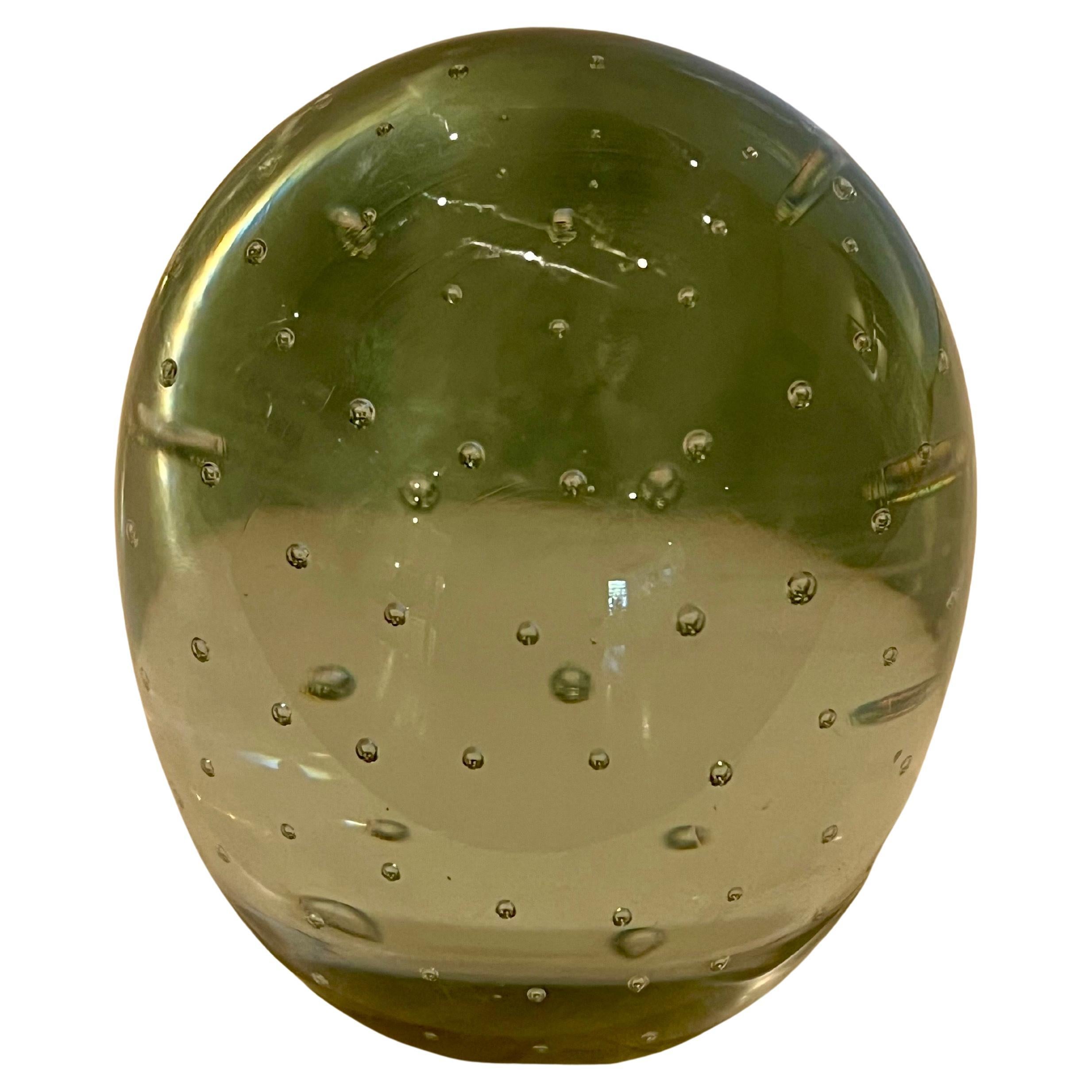 1980's Controlled Bubble Glass Oval bookend In Excellent Condition For Sale In San Diego, CA