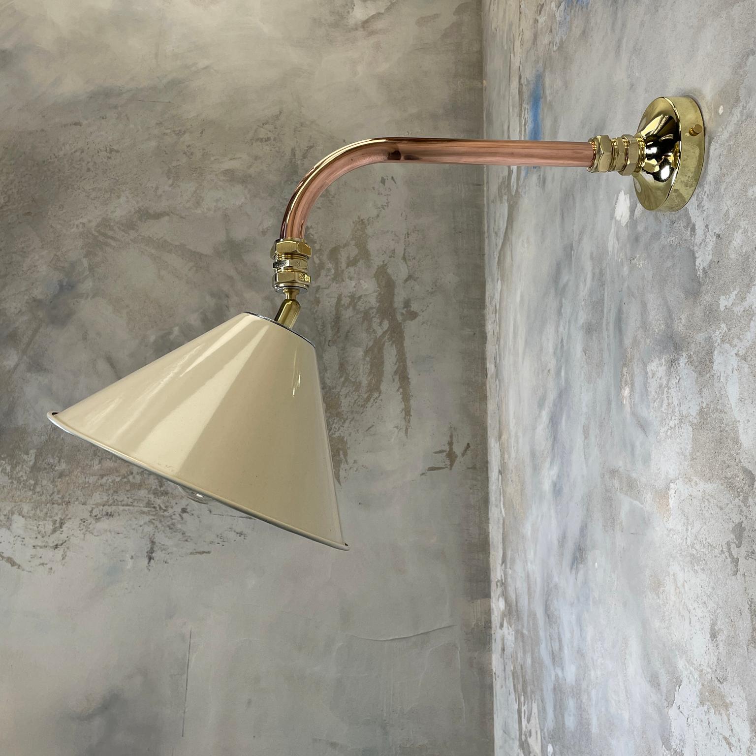 Industrial 1980's Copper & Brass Cantilever Lamp Cream British Army Lamp Shade For Sale
