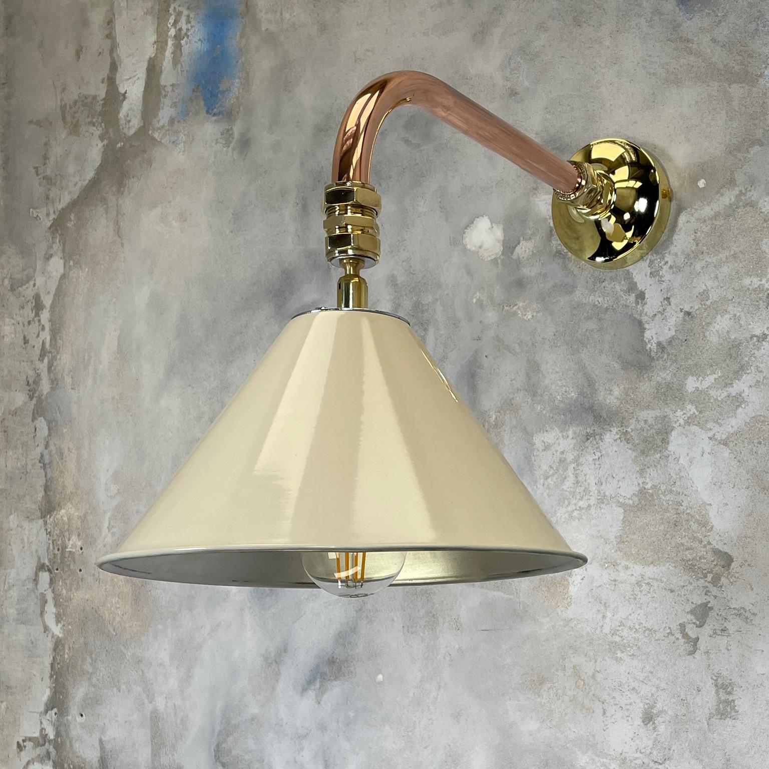 English 1980's Copper & Brass Cantilever Lamp Cream British Army Lamp Shade For Sale