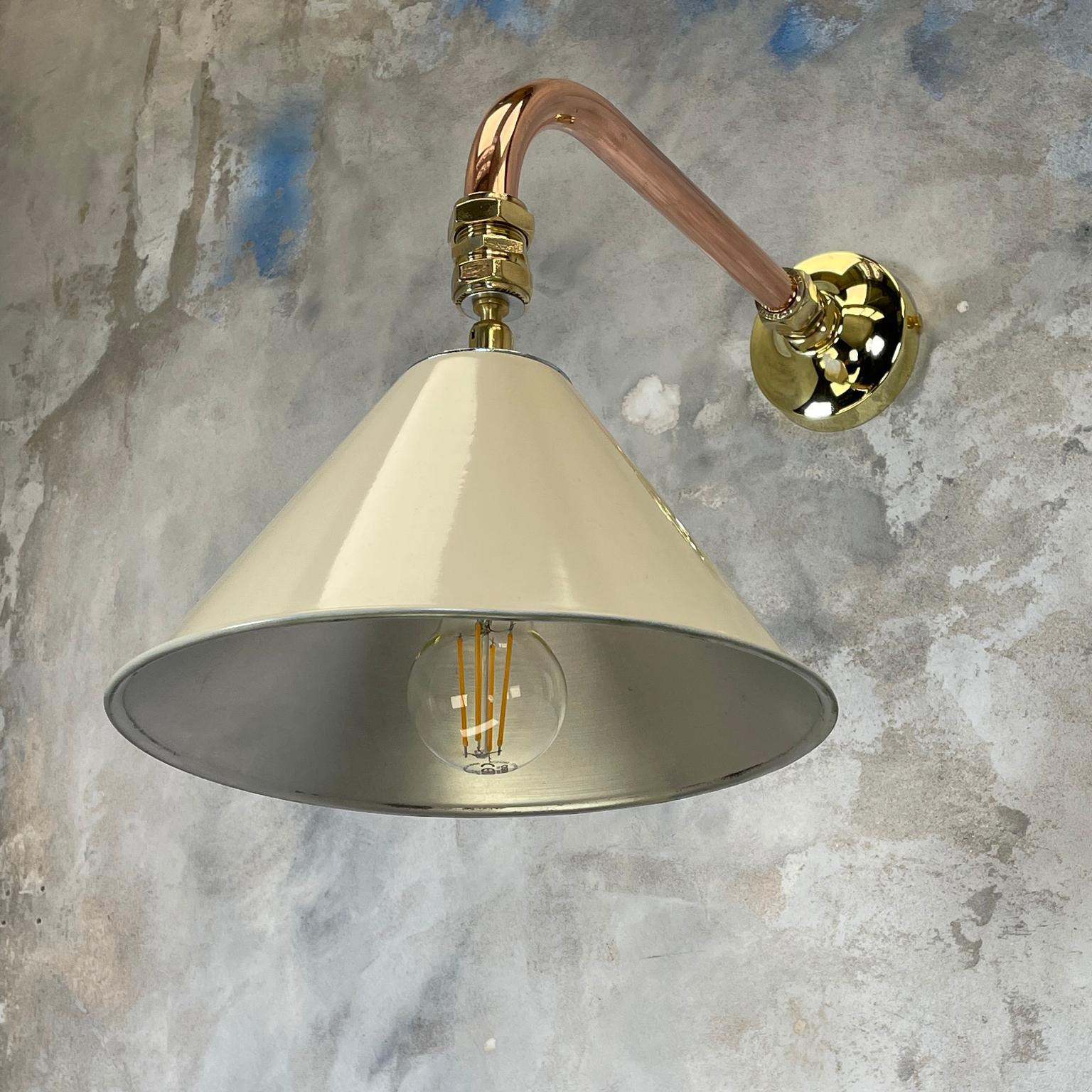 Spun 1980's Copper & Brass Cantilever Lamp Cream British Army Lamp Shade For Sale