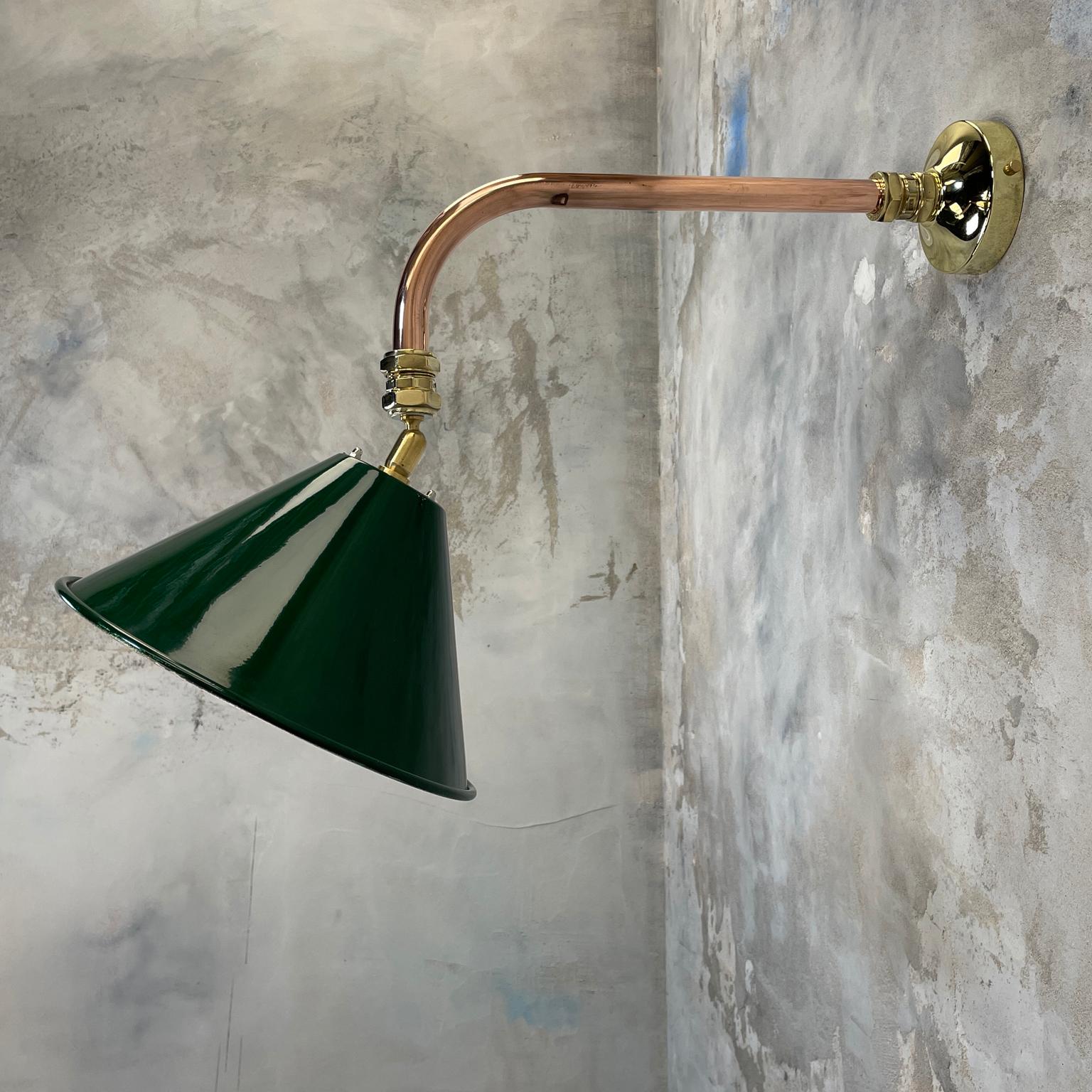 Spun 1980's Copper & Brass Cantilever Lamp Green British Army Lamp Shade For Sale