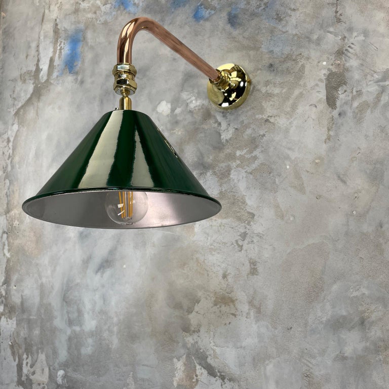 1980's Copper & Brass Cantilever Lamp Green British Army Lamp Shade For Sale 1