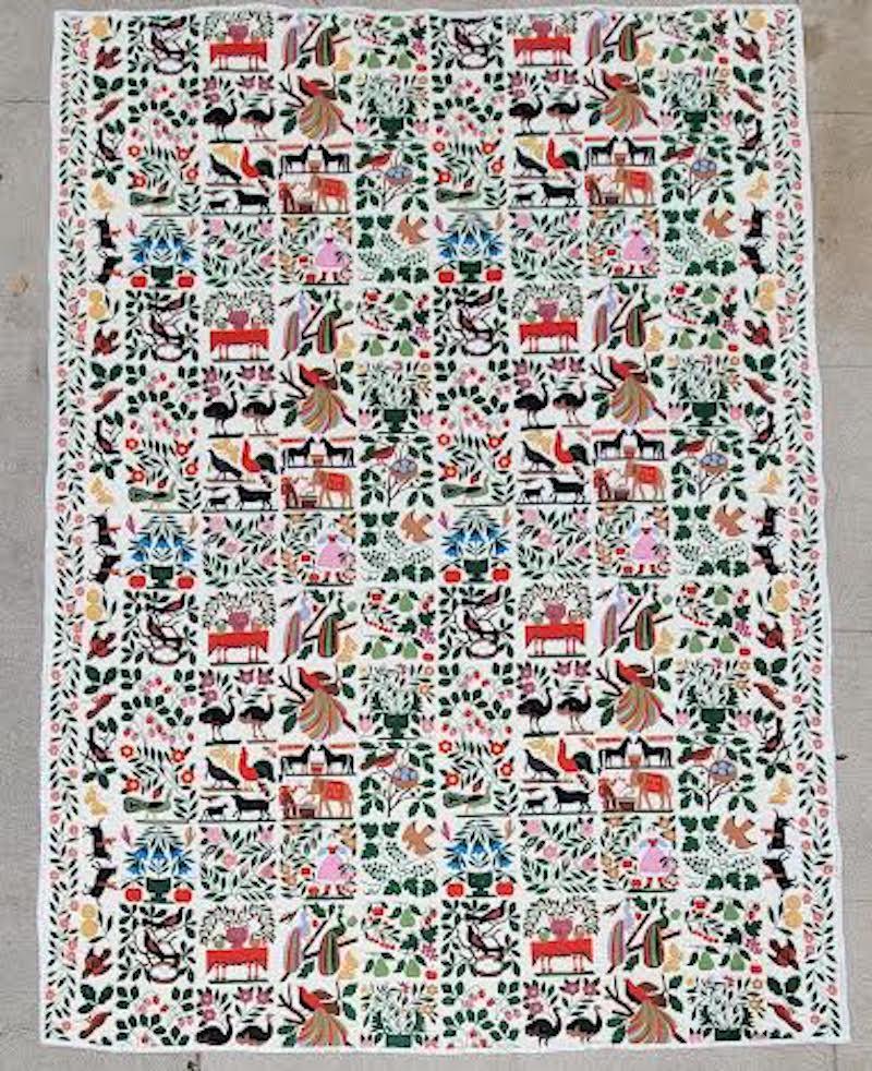 Pictorial 1980's copy of the birds of paradise Folk Art quilt. 
More than 150 years ago Circa 1858 - 1863, an anonymous quilt maker in the vicinity of Albany, NY, designed and appliquéd what is now regarded as one of the master pieces of American