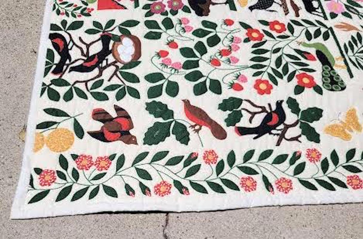 Hand-Crafted 1980's Copy of Birds of Paradise Folk Art Quilt