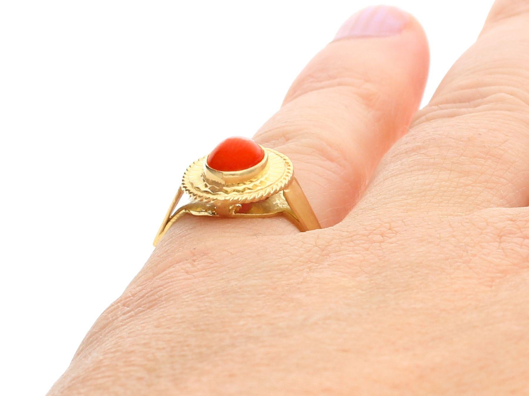 Women's Vintage Cabochon Cut Coral and Yellow Gold Cocktail Ring For Sale