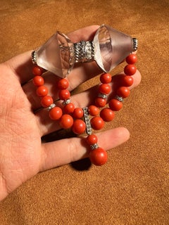 1980s Coral, Rock Crystal and Diamond 18k Gold Brooch