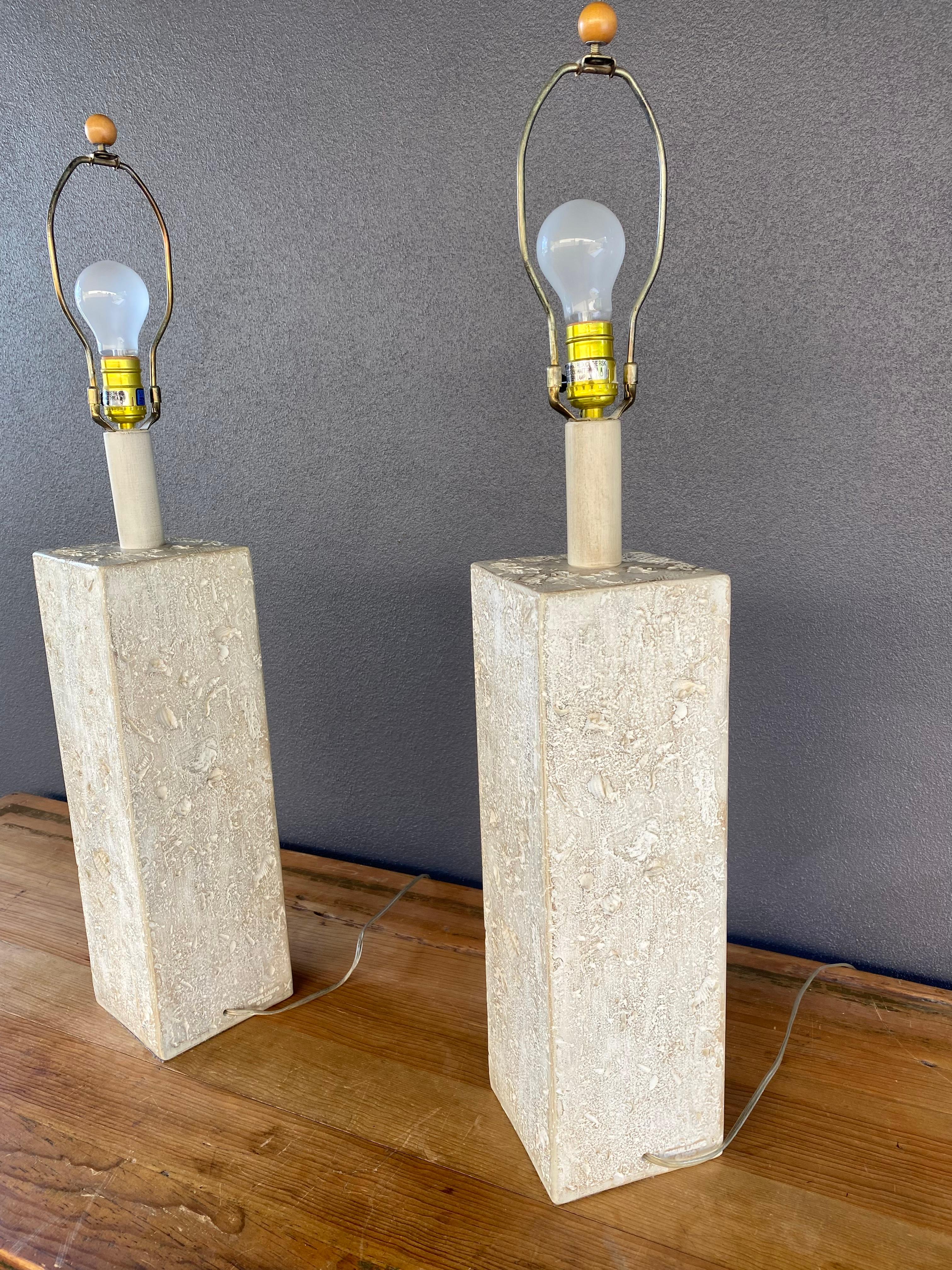 1980s Natural Textured Coral Stone Shell Table Lamps, Set of 2 For Sale 6