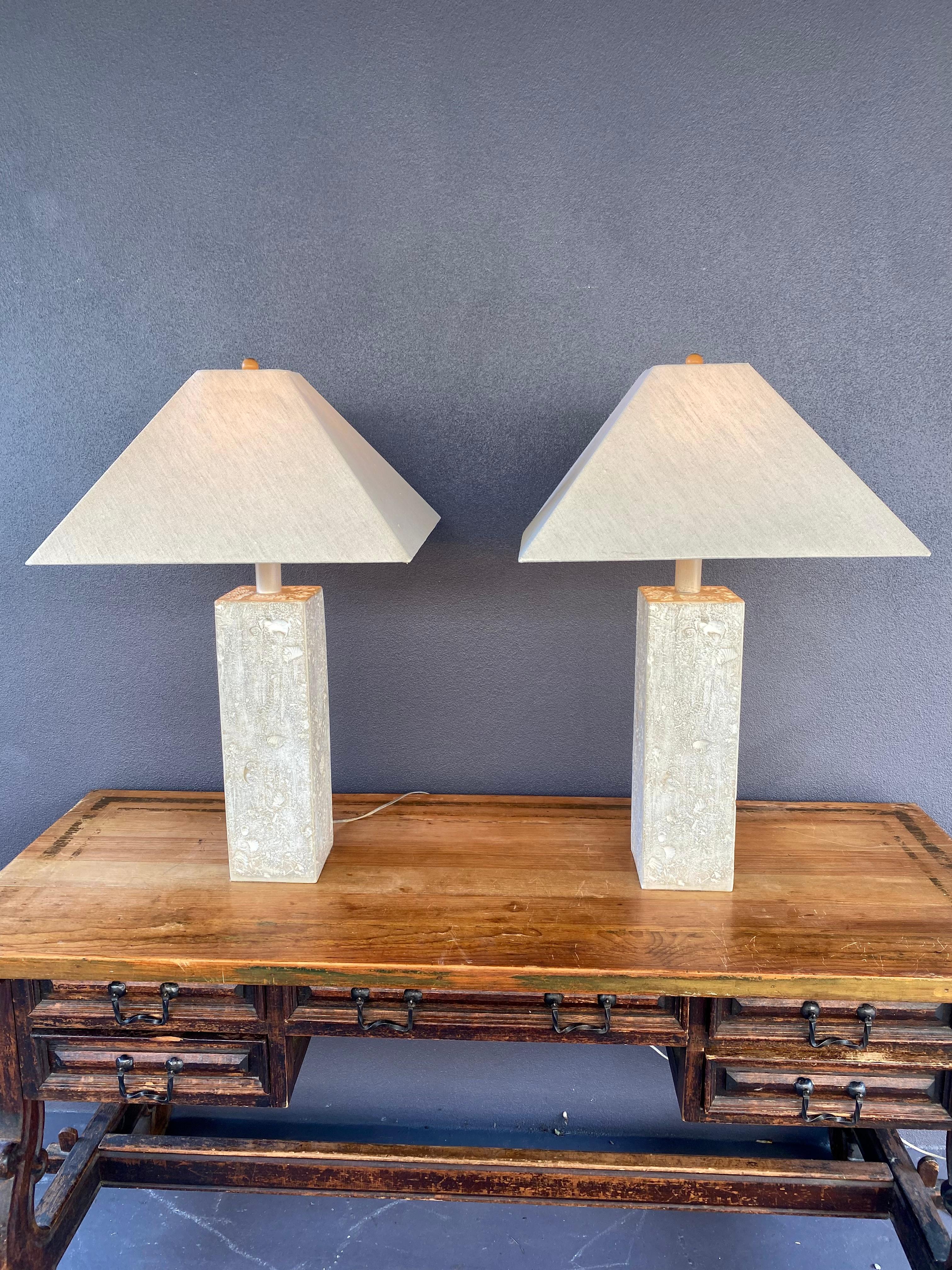 On offer on this occasion is one of the most stunning and rare coral stone lamps you could hope to find. Outstanding design is exhibited throughout. The beautiful set is statement piece and packed with personality!  Just look at the gorgeous details
