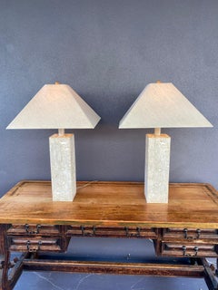 1980s Natural Textured Coastal Coral Stone Shell Table Lamps, Set of 2