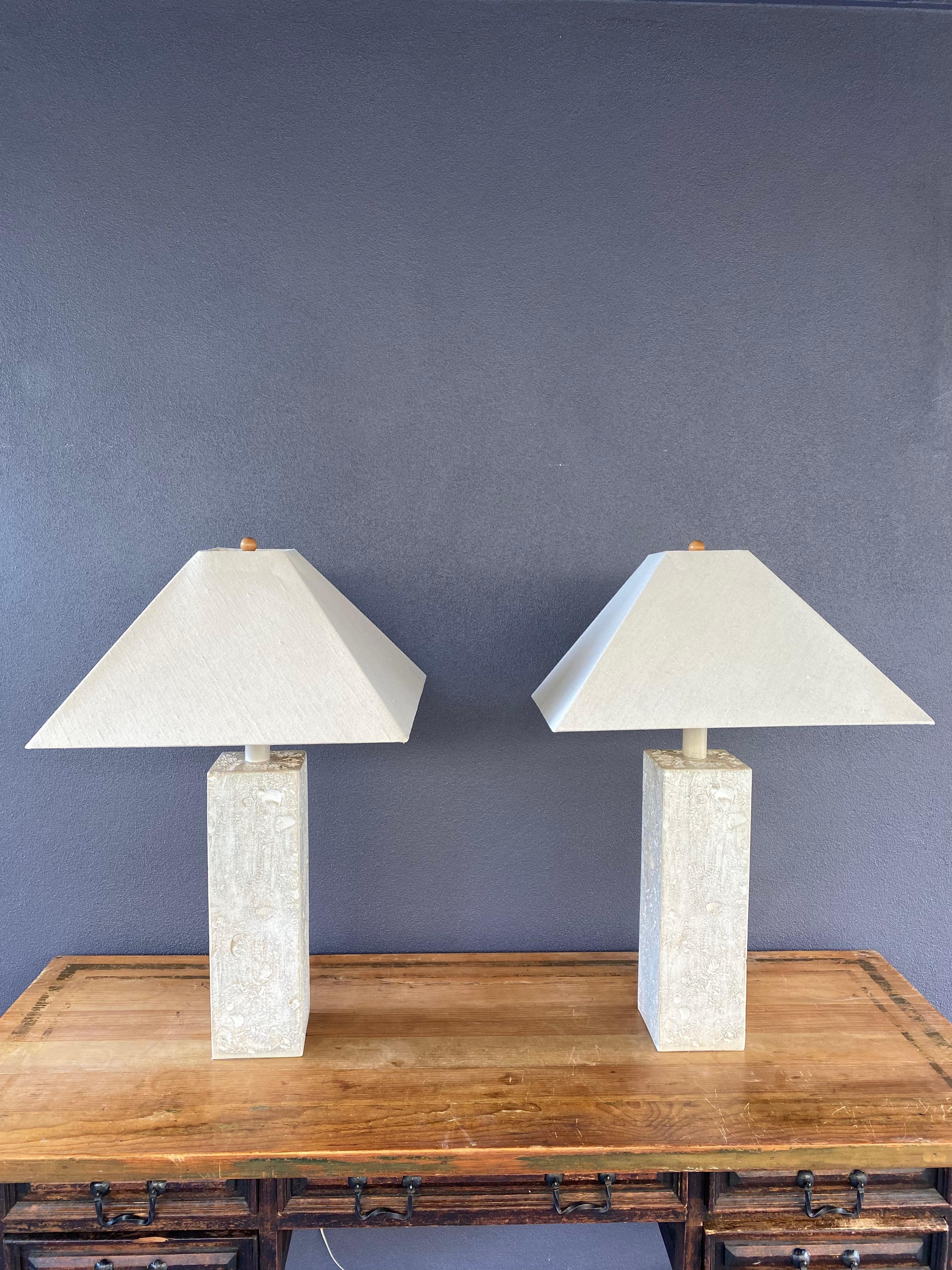 1980s Natural Textured Coral Stone Shell Table Lamps, Set of 2 For Sale 2